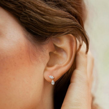 14K Marquise & Pear Shape Lab Grown Diamond Dangling Earrings, 14K Gold Lab Grown Studs