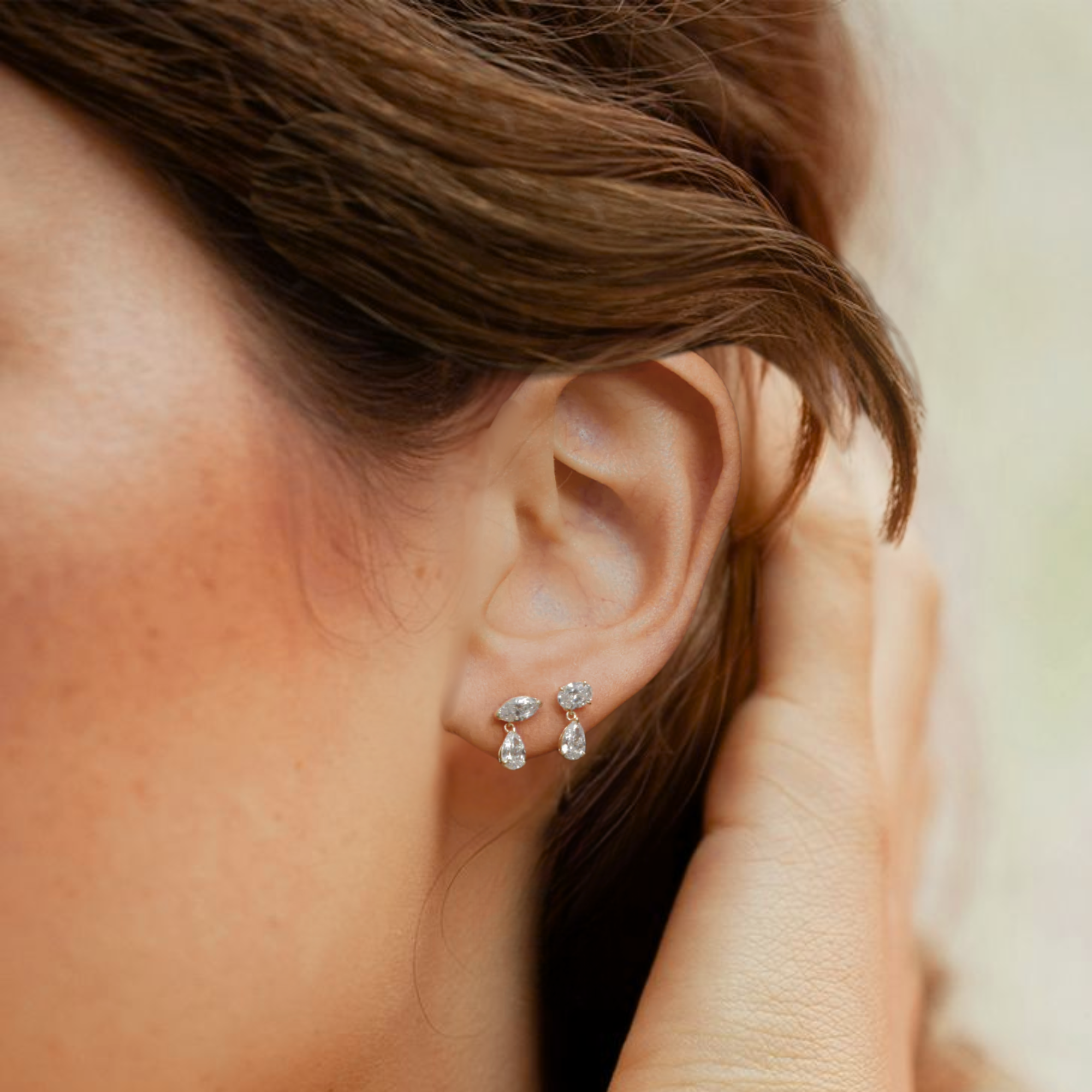 Marquise & Pear Shape Lab Grown Diamond Dangling Earrings