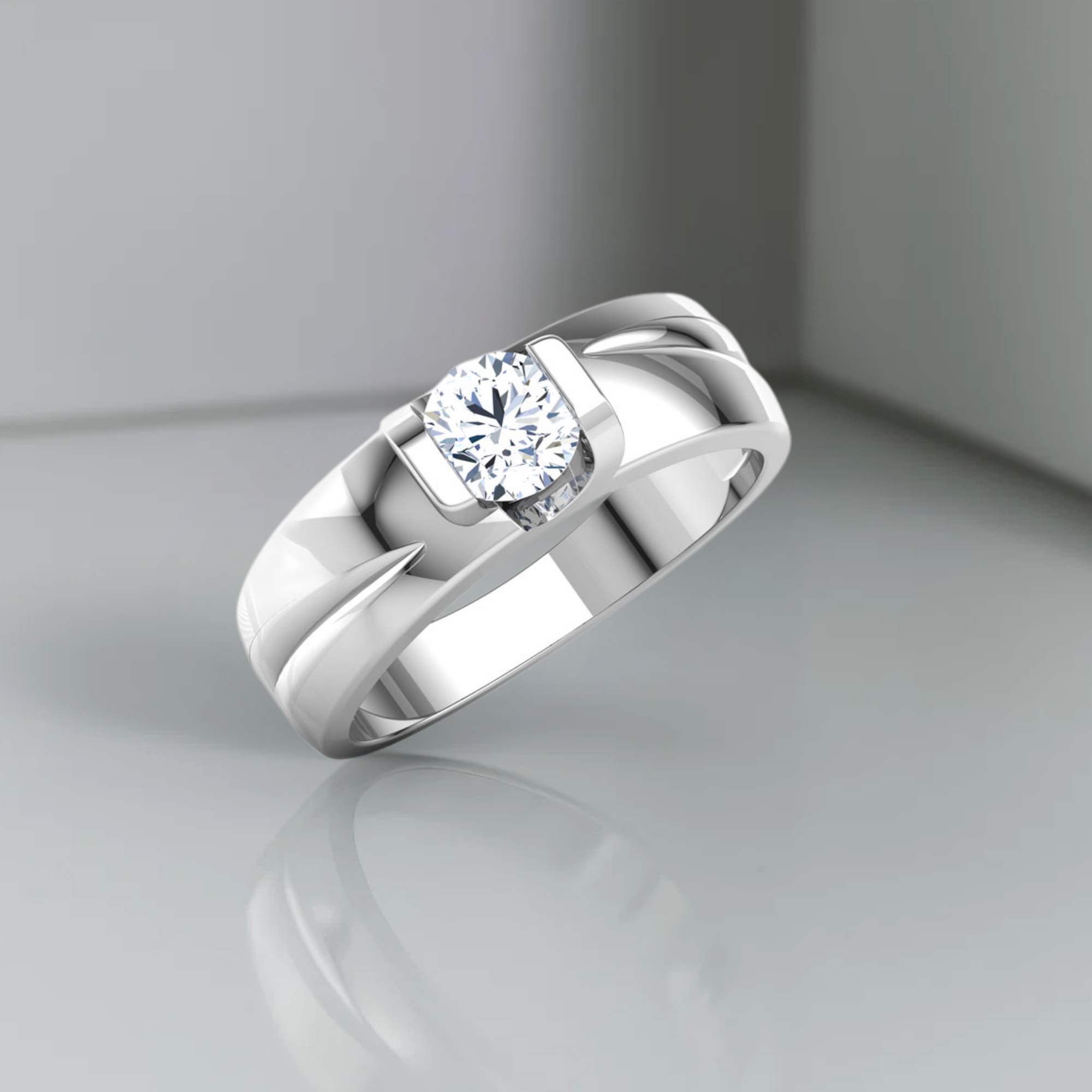 14K Gold Round Solitaire Cut Lab Grown Diamond Men's Ring