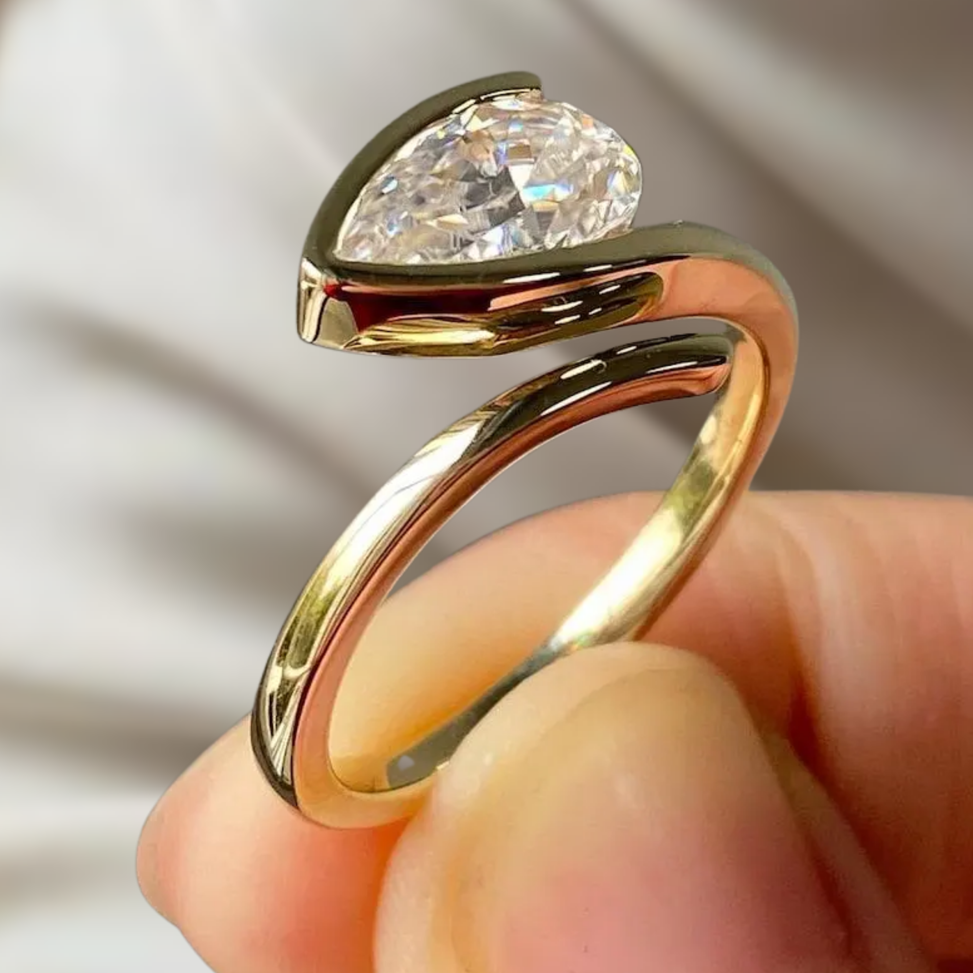 2.0 Ct East West Pear Cut Lab Grown Engagement Ring