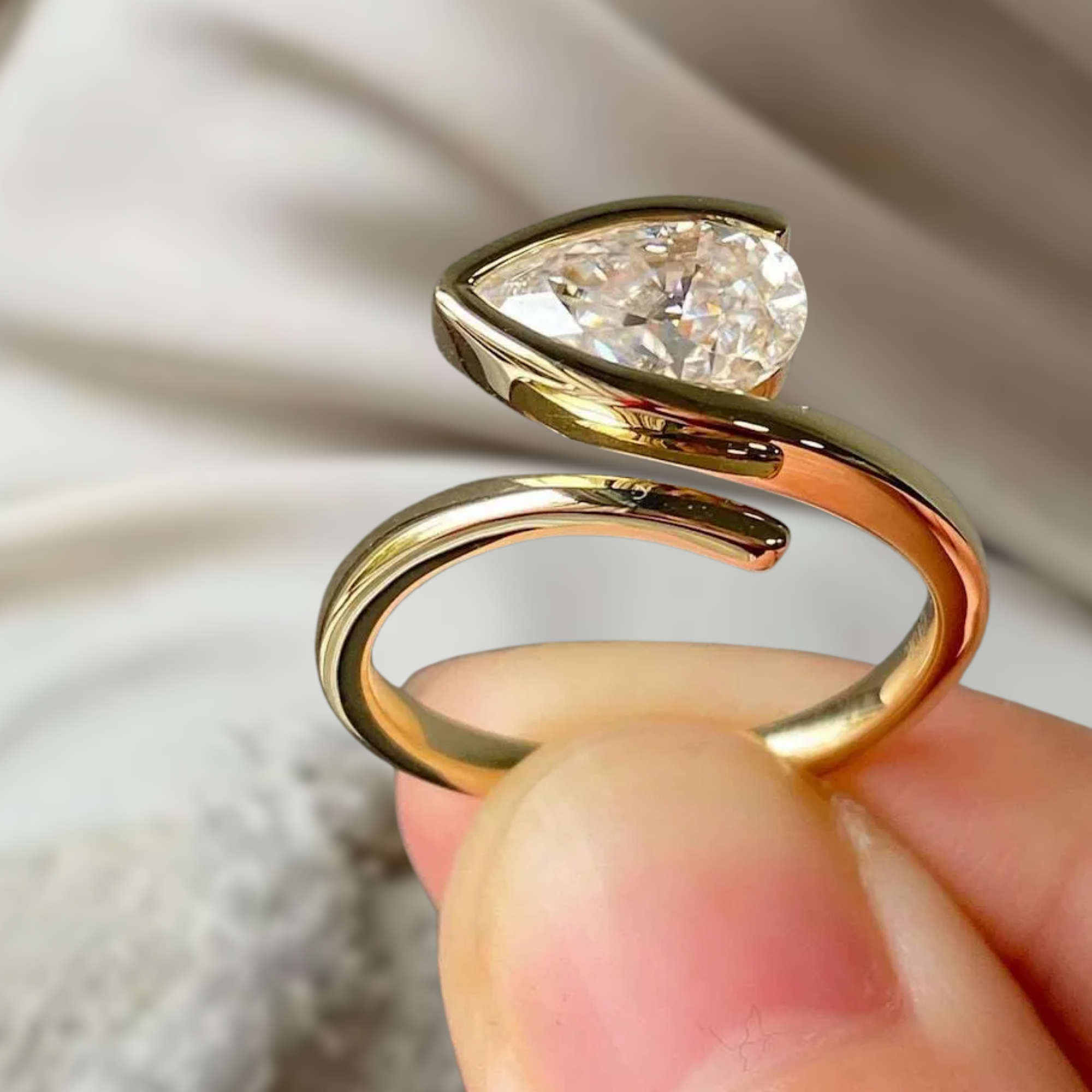 2.0 Ct East West Pear Cut Lab Grown Engagement Ring