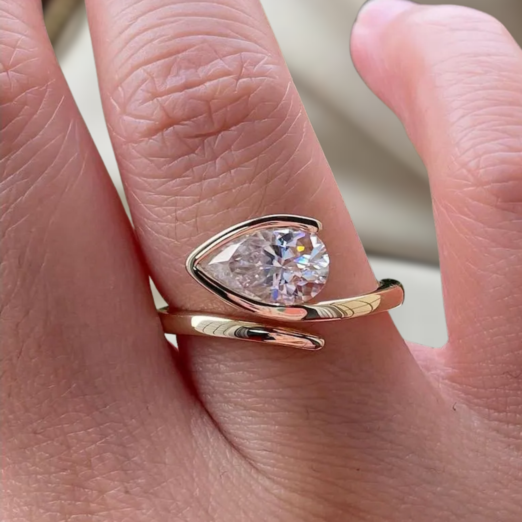2.0 Ct East West Pear Cut Lab Grown Engagement Ring