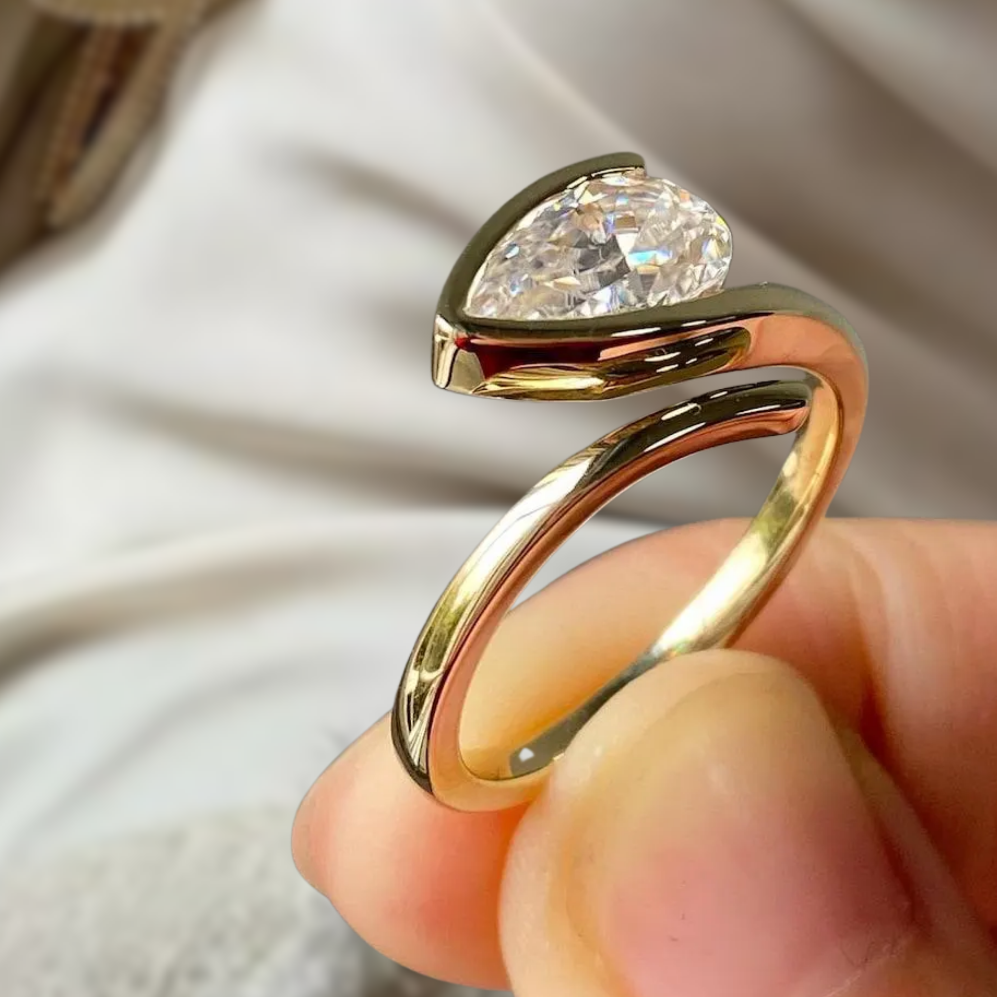 2.0 Ct East West Pear Cut Lab Grown Engagement Ring