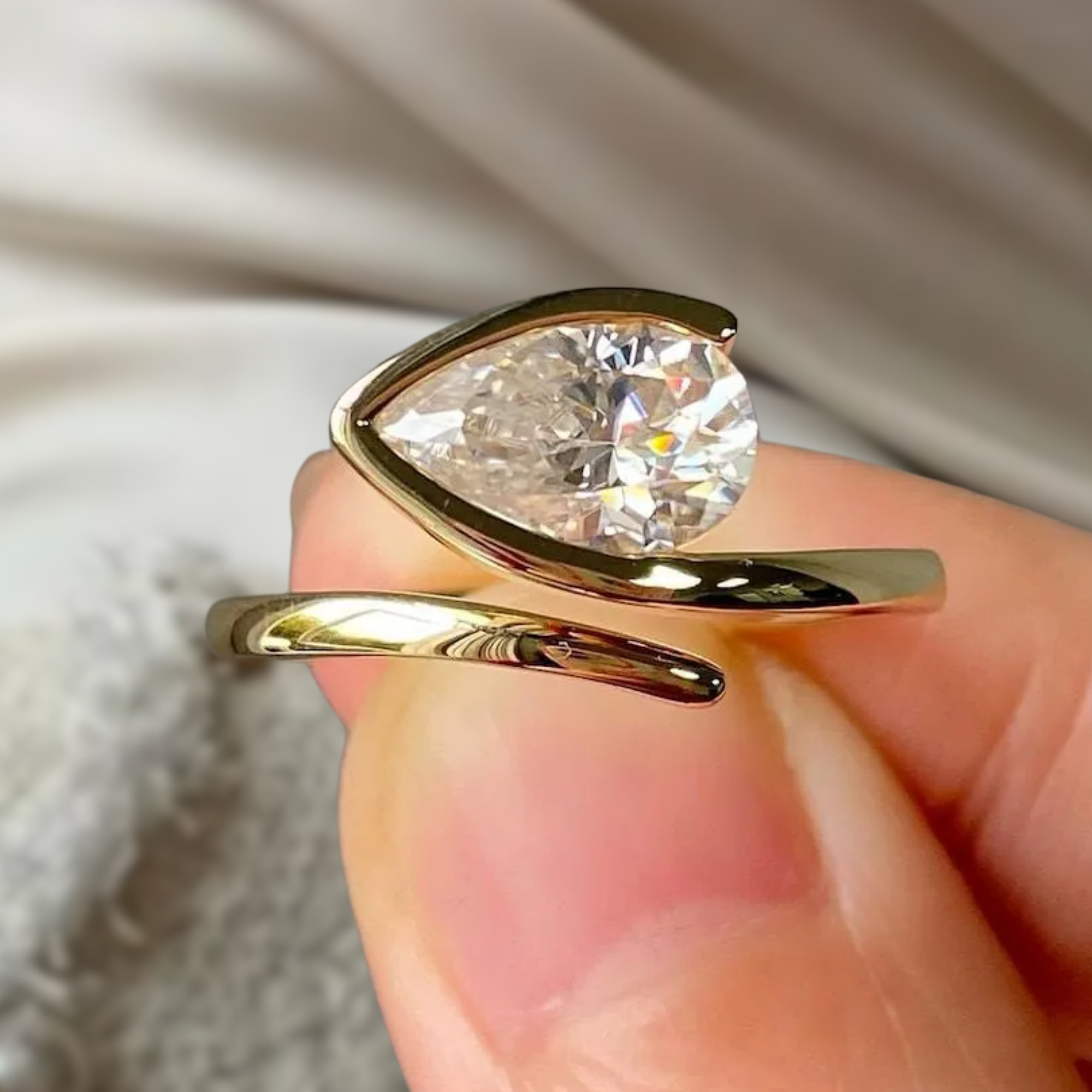 2.0 Ct East West Pear Cut Lab Grown Engagement Ring