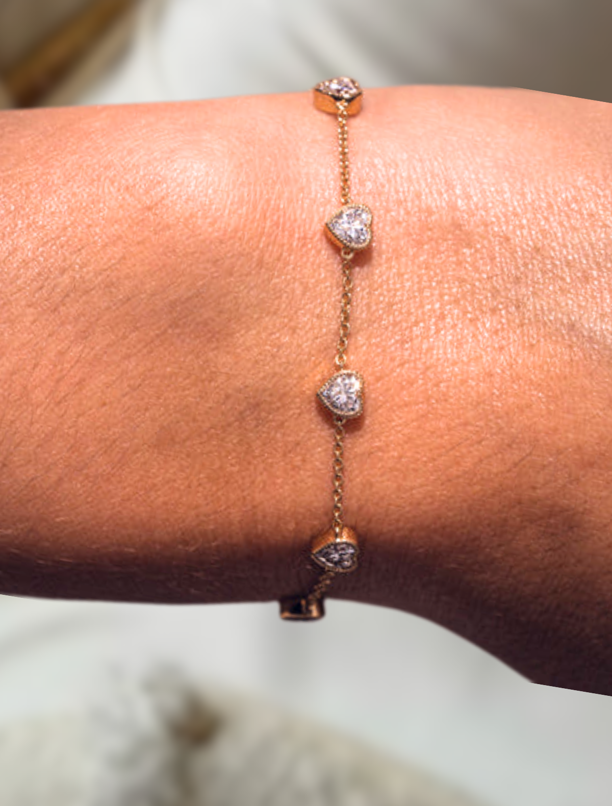 14K Gold Heart Cut Bezel Bracelet Tiny Diamond Bracelet