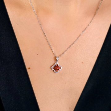 Genuine Ruby Clover Silver Necklace | Ruby Red Stone Jewelry