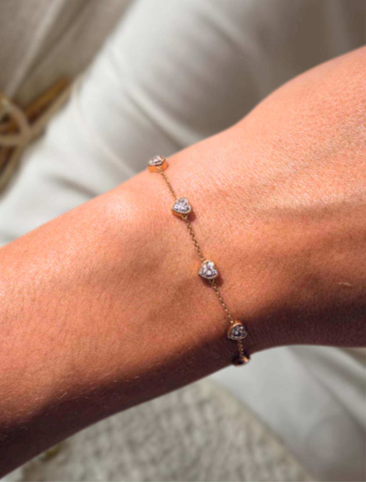 14K Gold Heart Cut Bezel Bracelet Tiny Diamond Bracelet