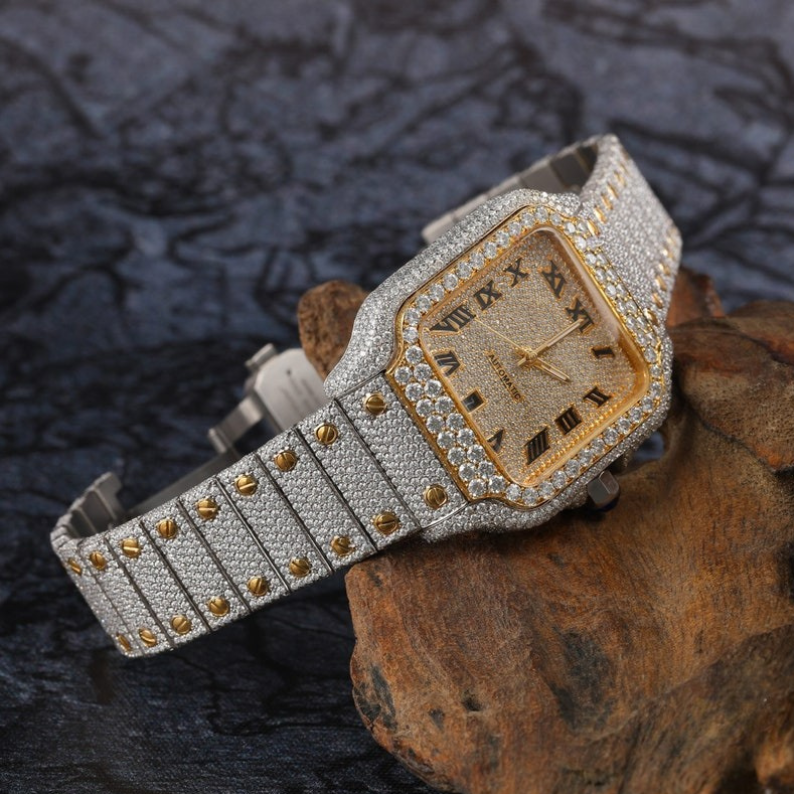Moissanite With Roman Dial Hip Hop Watch for Men