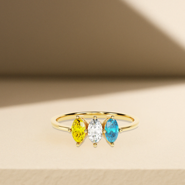 14K Solid Gold Mother's Ring | 3 Stone Gold Birthstone Ring for Mom