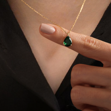 14K Emerald Green Necklace, May Birthstone Pendant, Solid Gold Emerald Necklace