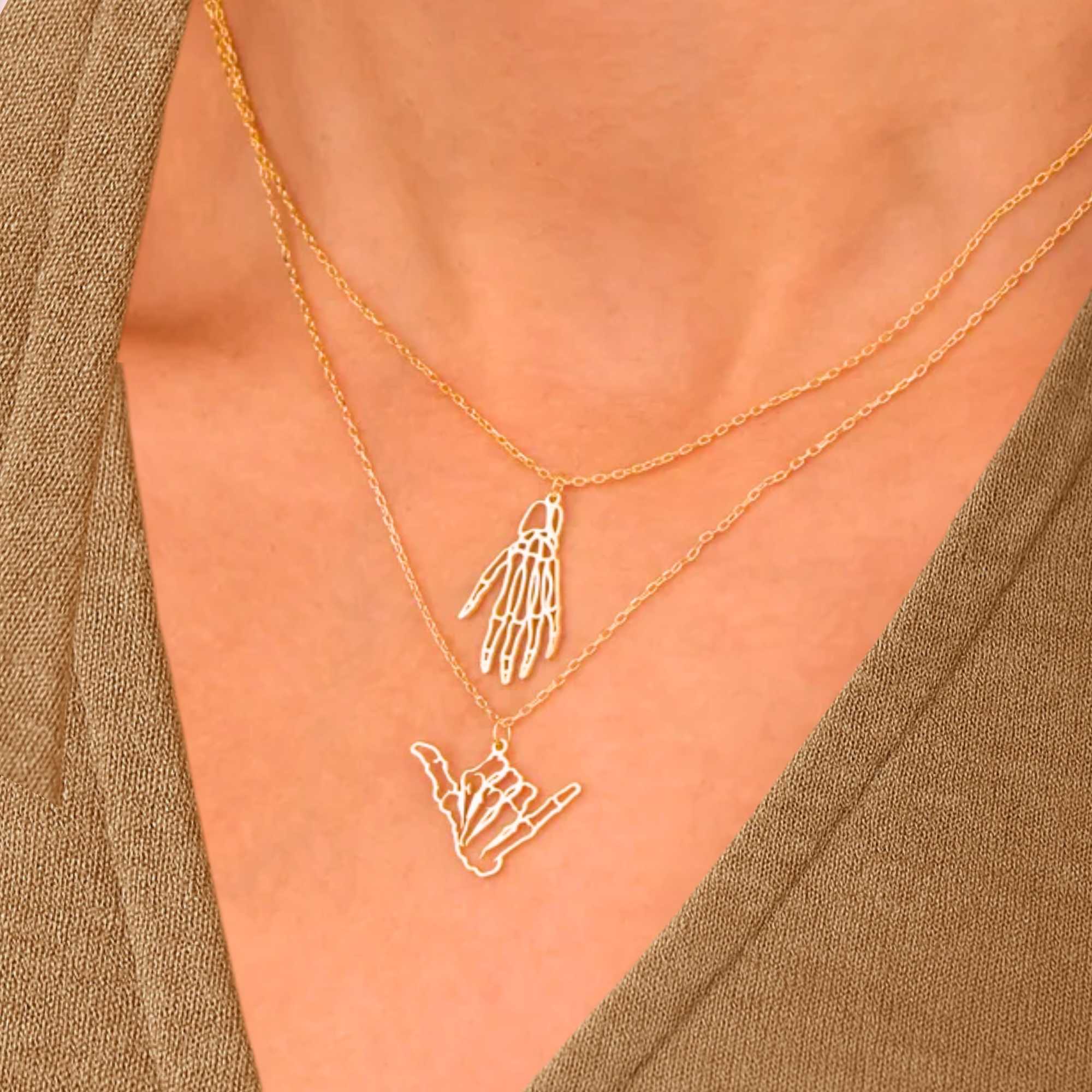 Skeleton Necklace, Hand Signs