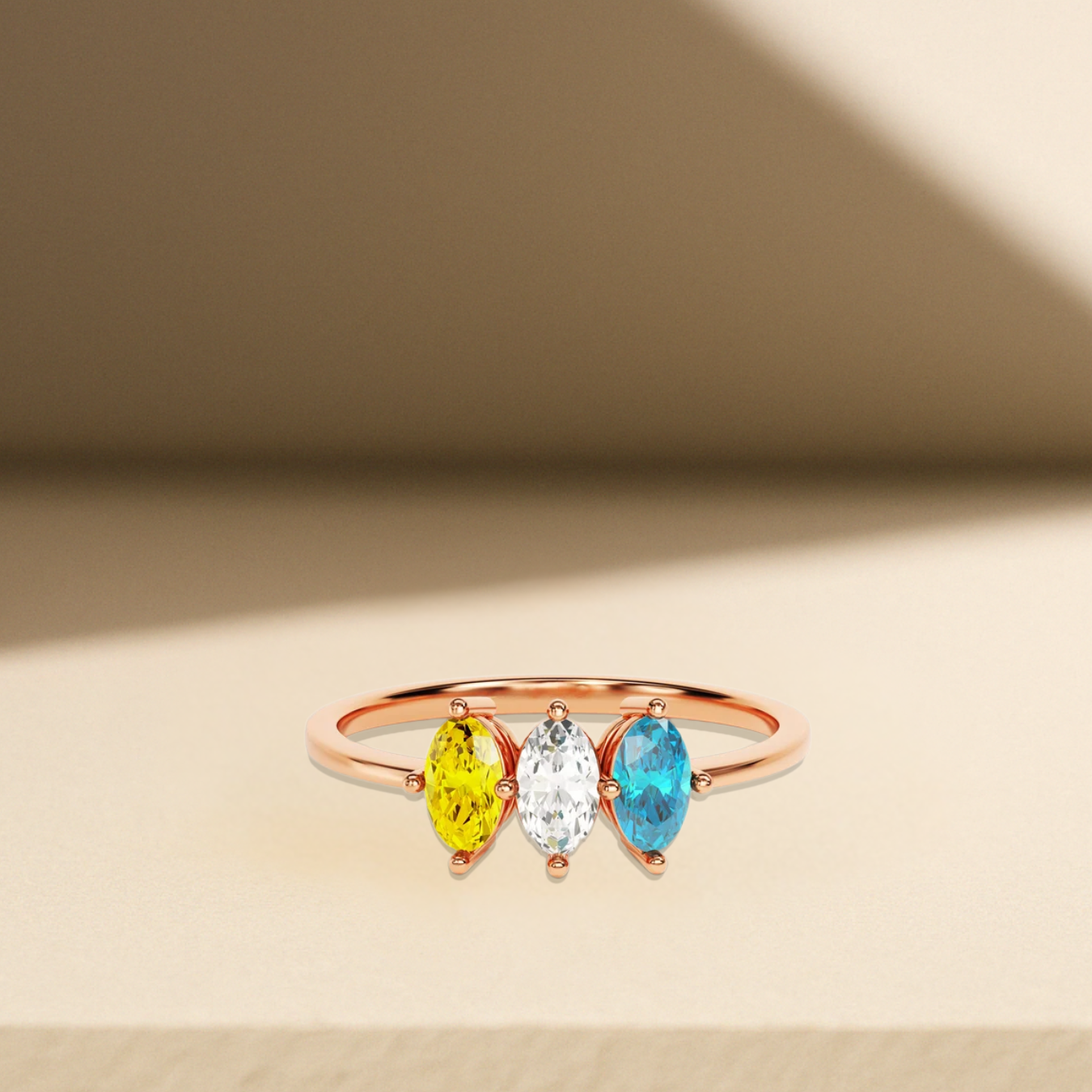 14K Solid Gold Mother's Ring | 3 Stone Gold Birthstone Ring
