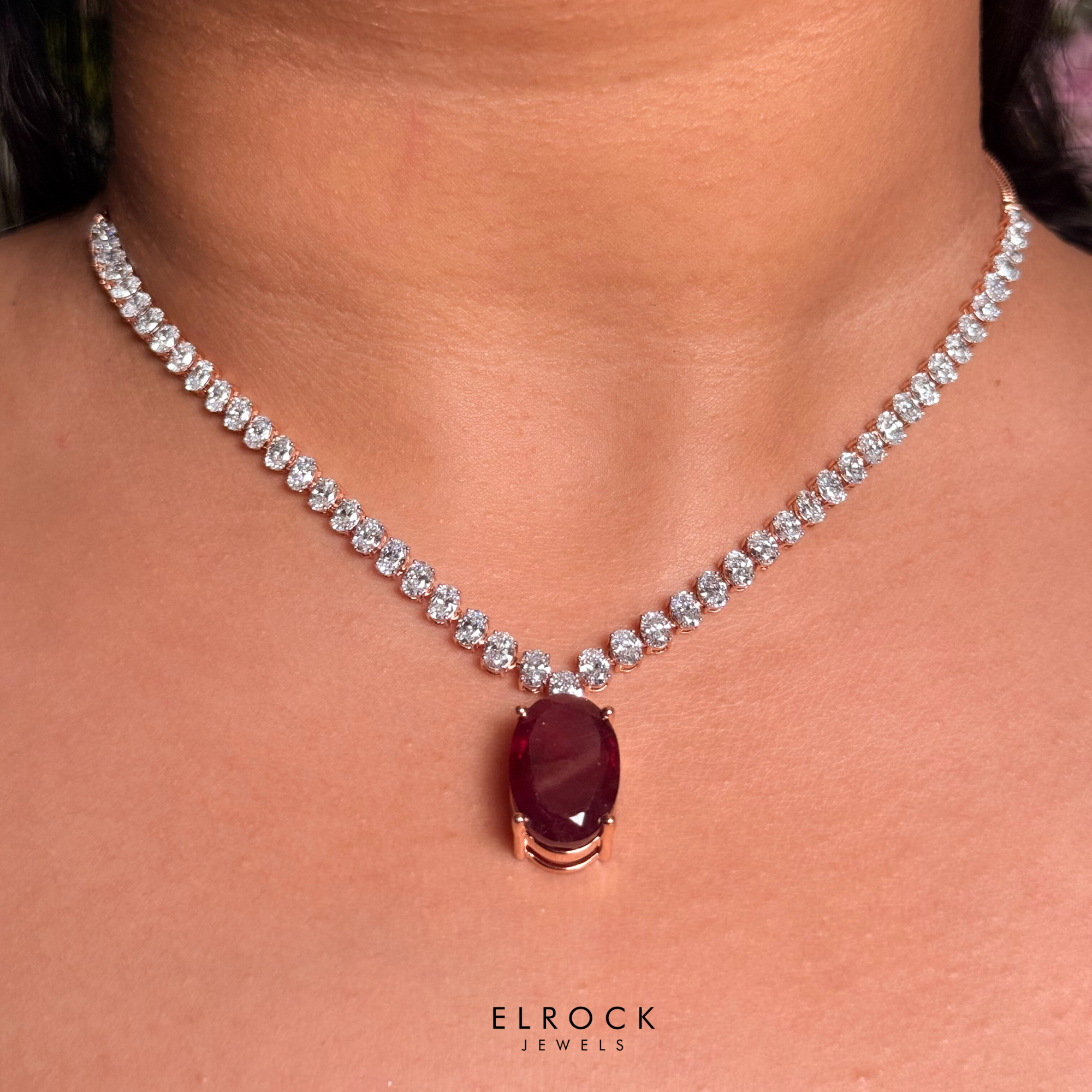 Oval Cut Red Ruby Gemstone Tennis Necklace set