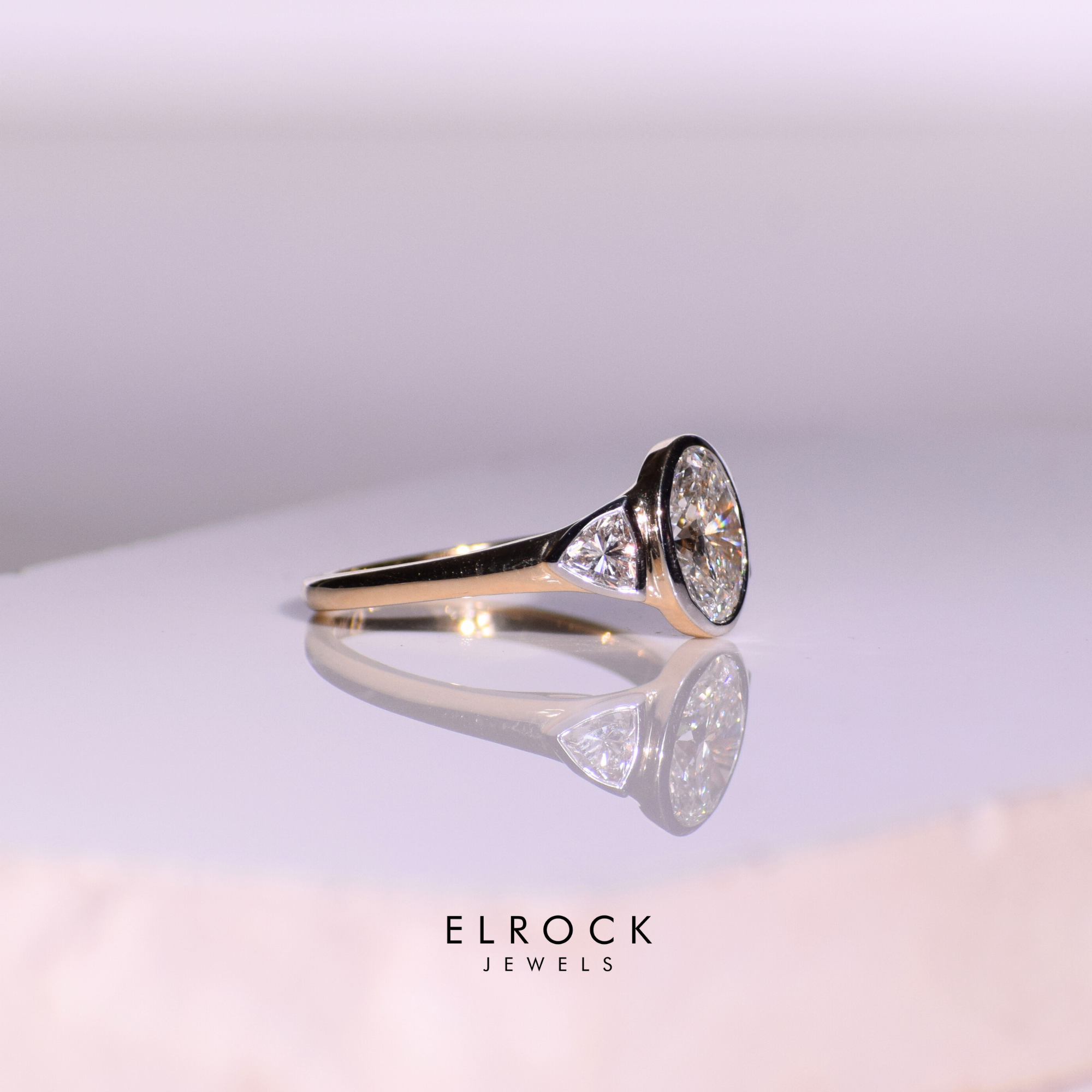 14K Gold 2 carat Oval Three Stone Diamond Engagement Ring