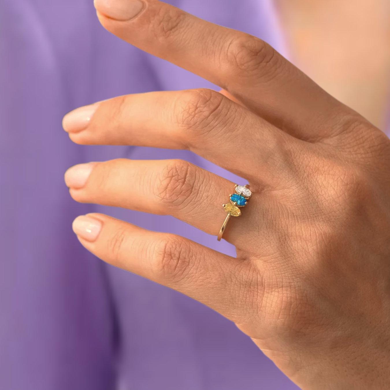 14K Solid Gold Mother's Ring | 3 Stone Gold Birthstone Ring