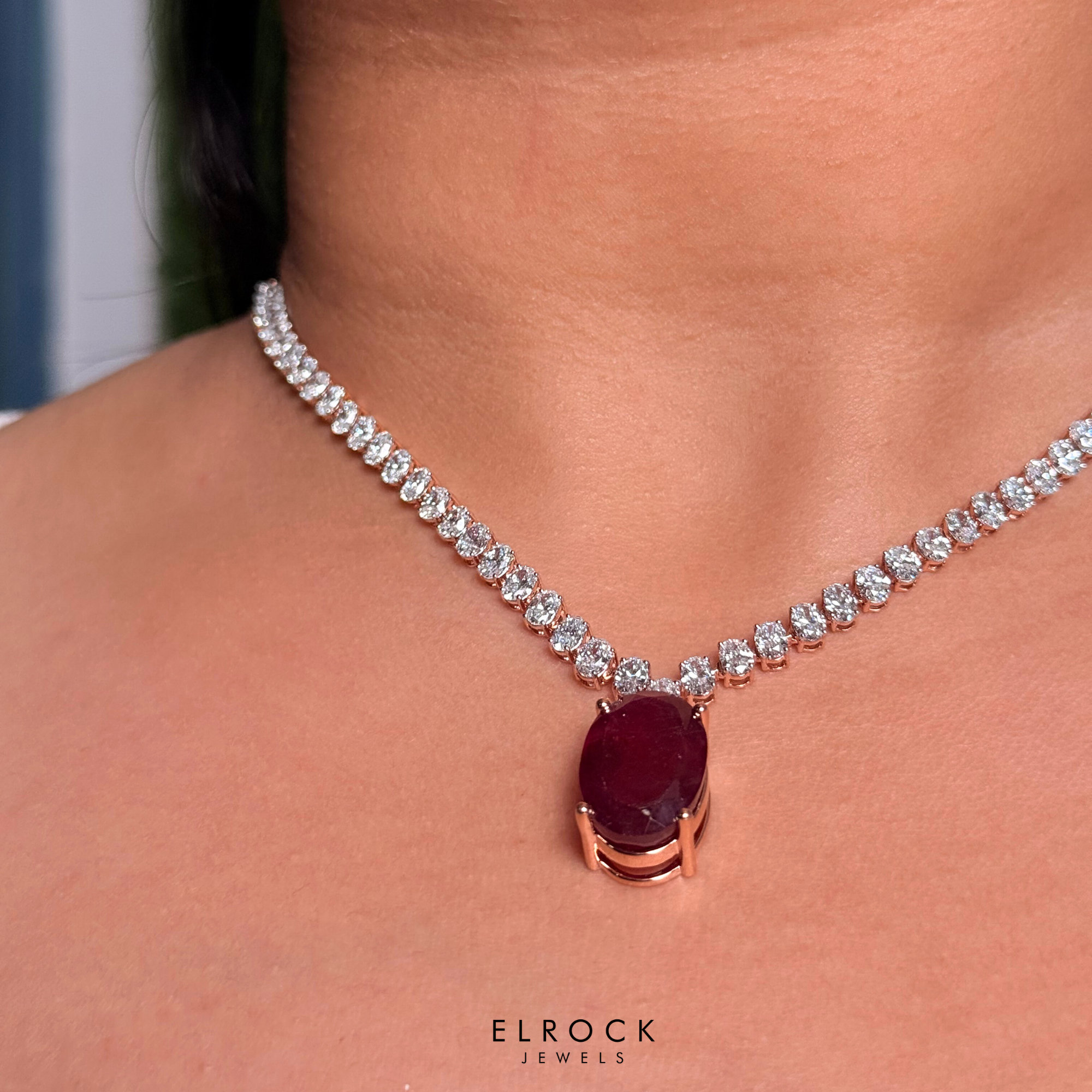 Oval Cut Red Ruby Gemstone Tennis Necklace set
