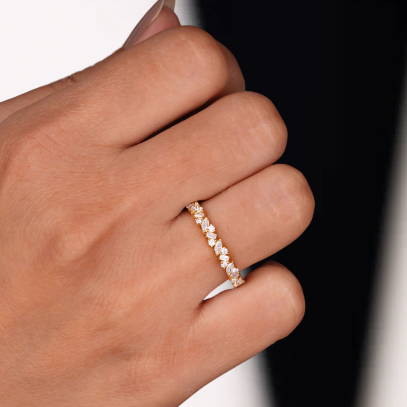 14K Solid White Gold Multi Shape Lab grown Diamond Full Eternity Wedding Band Ring For Her
