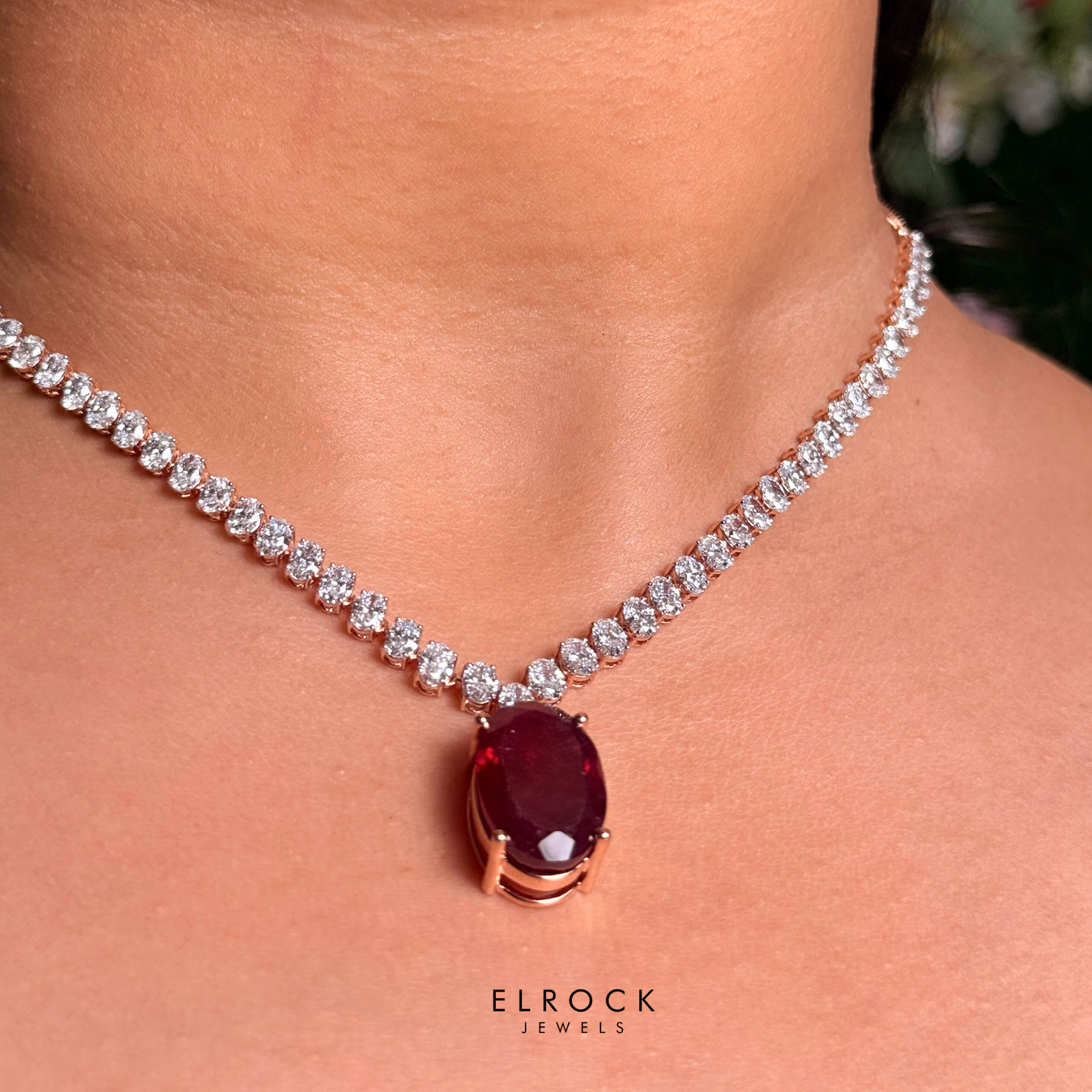 Oval Cut Red Ruby Gemstone Tennis Necklace set