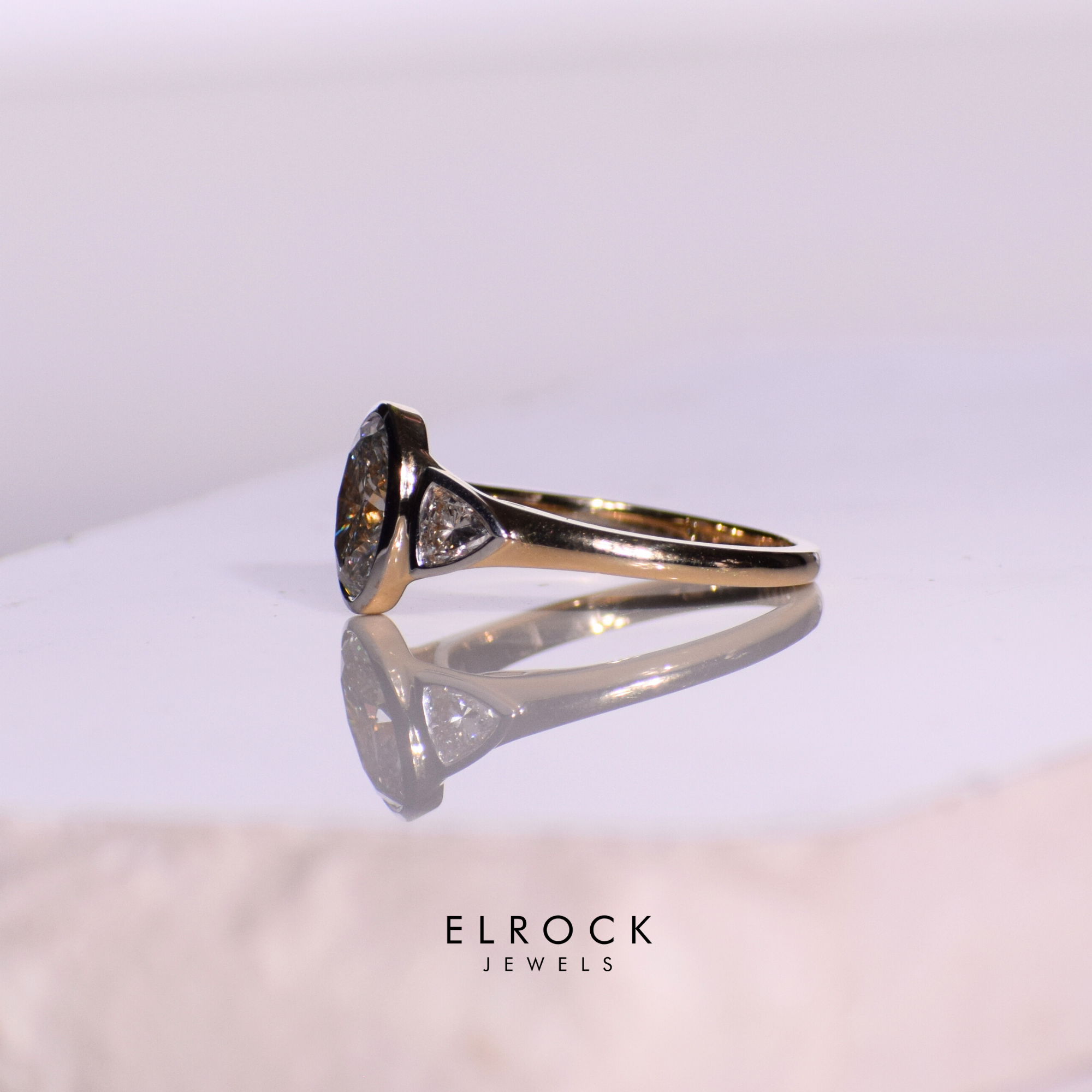 14K Gold 2 carat Oval Three Stone Diamond Engagement Ring