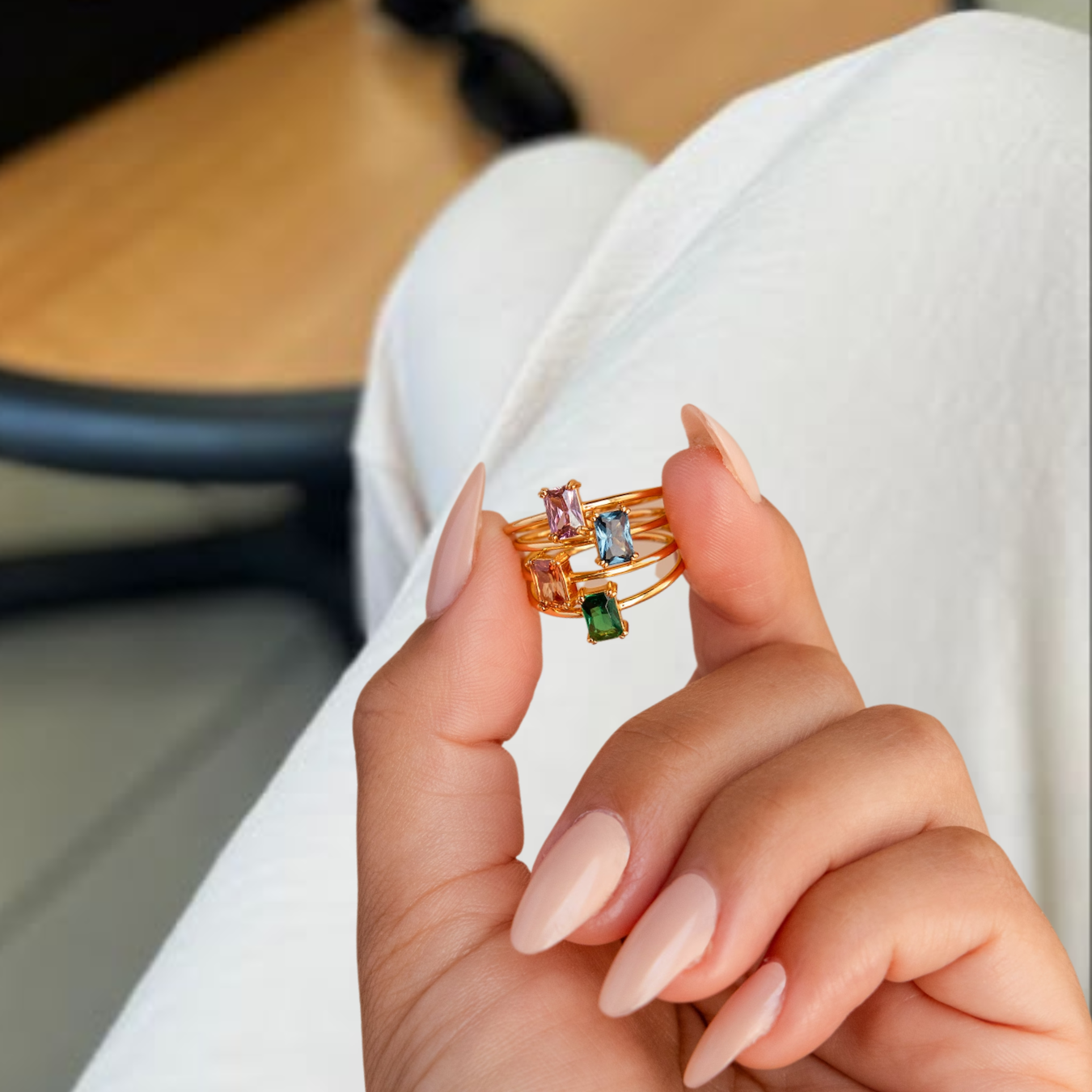 14K Solid Gold Pink Emerald Cut Diamond Solitaire Ring | Vintage Style Birthstone Ring