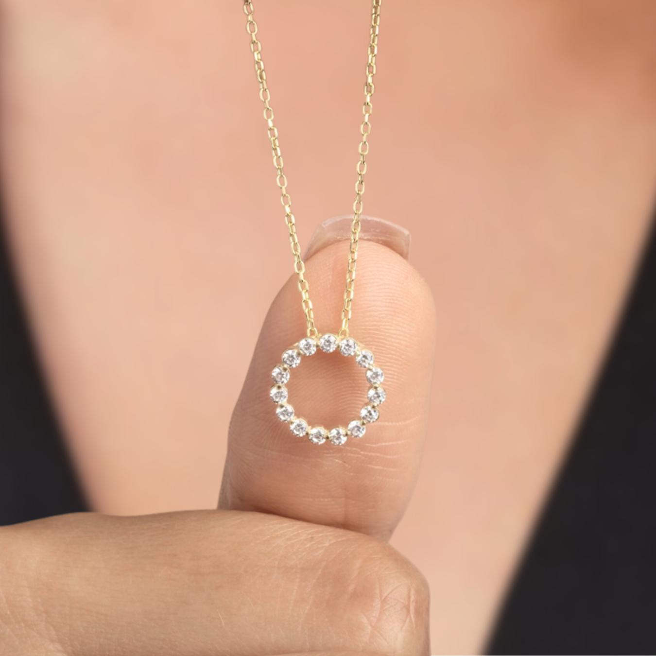 14K Diamond Circle Necklace 0.50 ctw 14k Gold, Diamond Circle of Life Charm