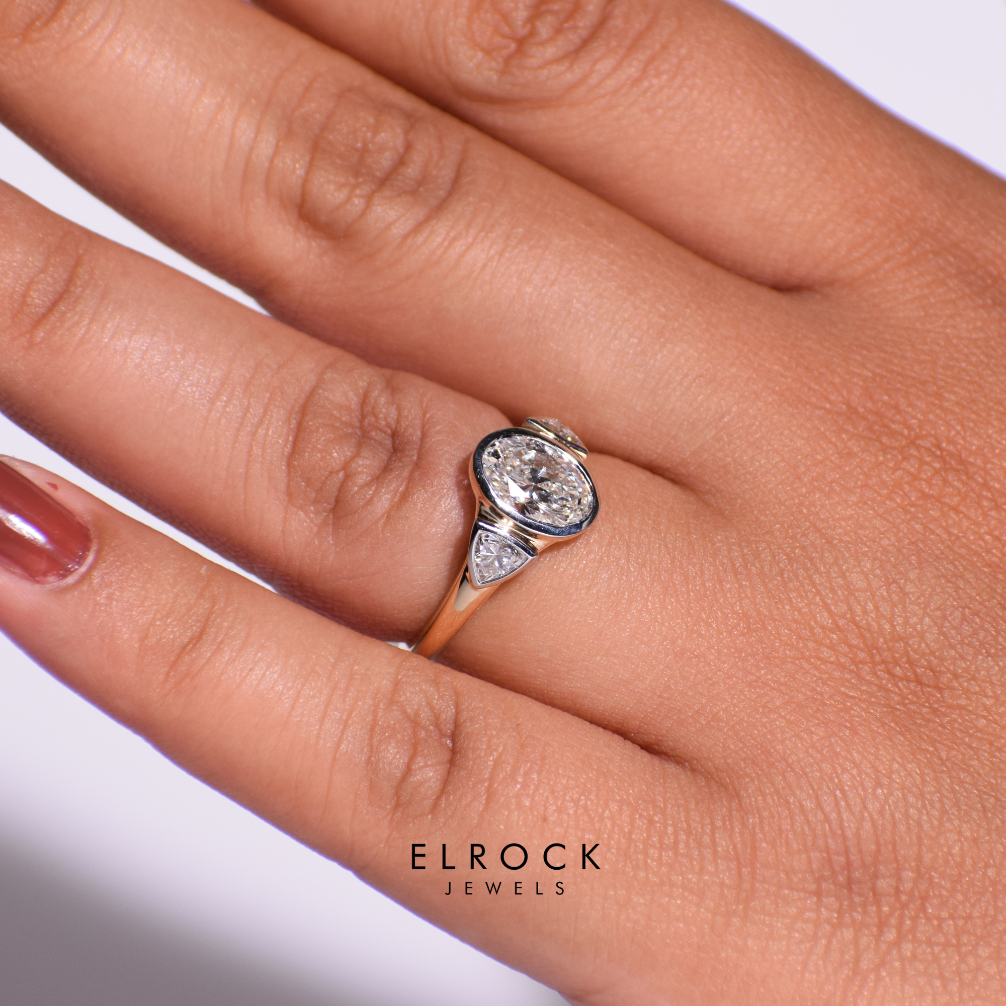 14K Gold 2 carat Oval Three Stone Diamond Engagement Ring