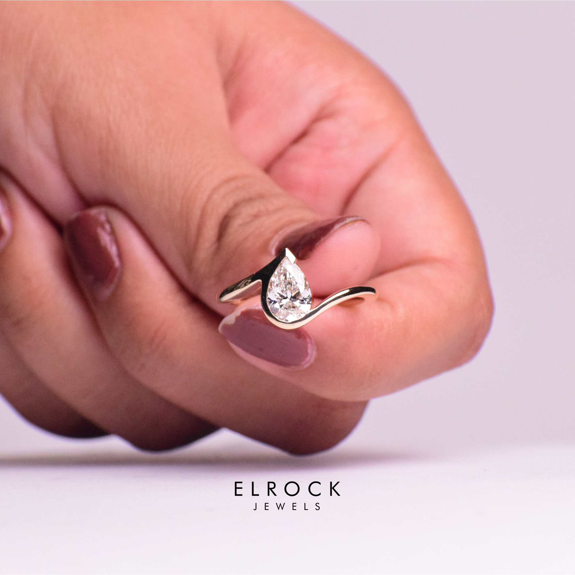 14K Gold Pear Cut Lab Grown Diamond Engagement Ring