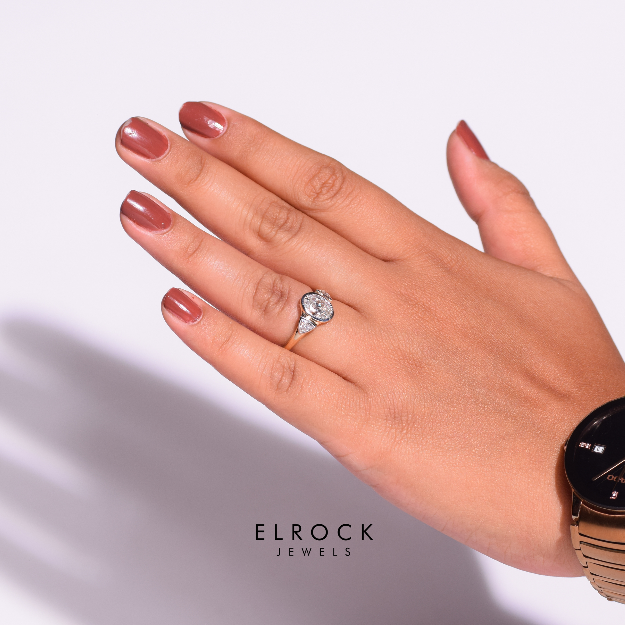 14K Gold 2 carat Oval Three Stone Diamond Engagement Ring