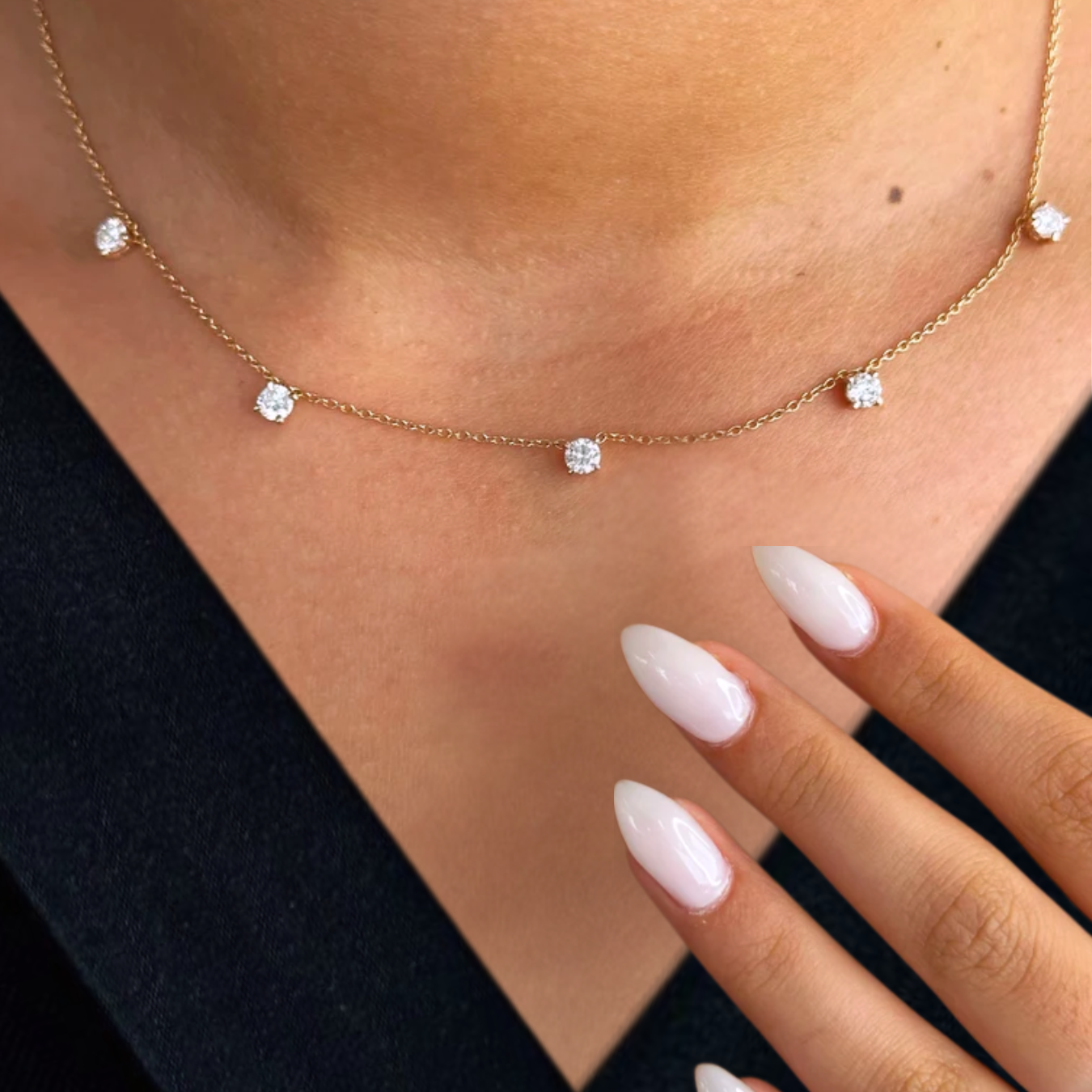 Diamond Solitaire Necklace, 14k Solid Gold 5 Stones Diamond Necklace