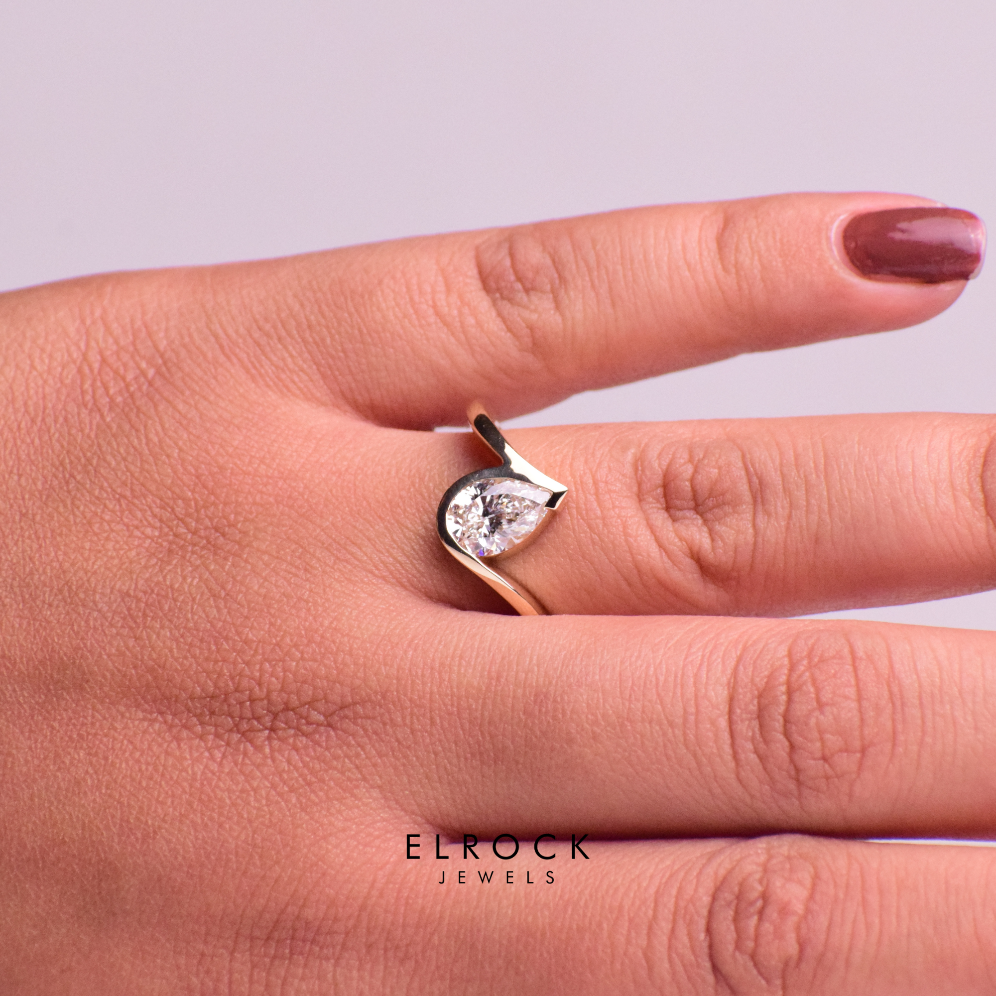 14K Gold Pear Cut Lab Grown Diamond Engagement Ring