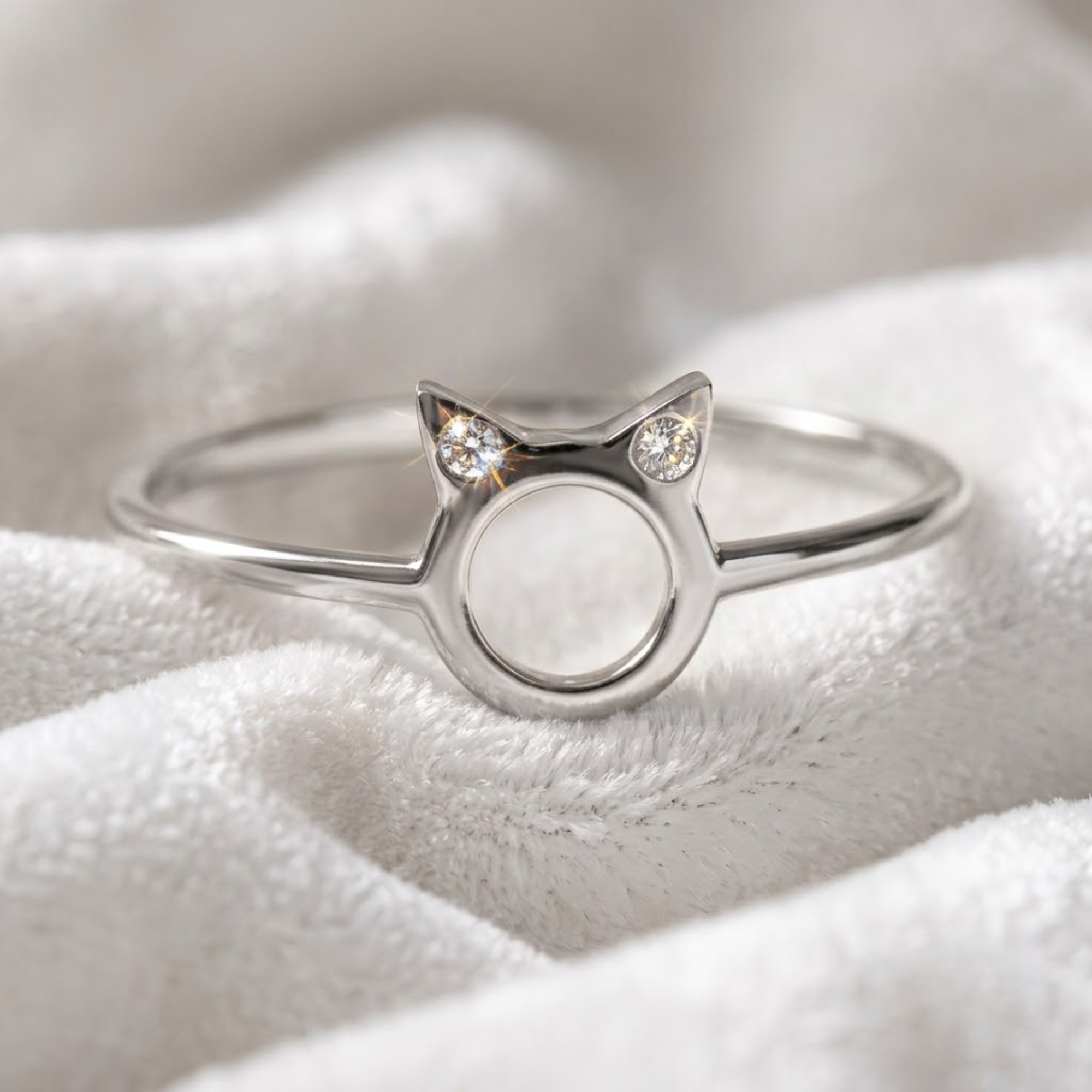 14K Gold Minimalist Lab Grown Diamond Kitty Ring for Women
