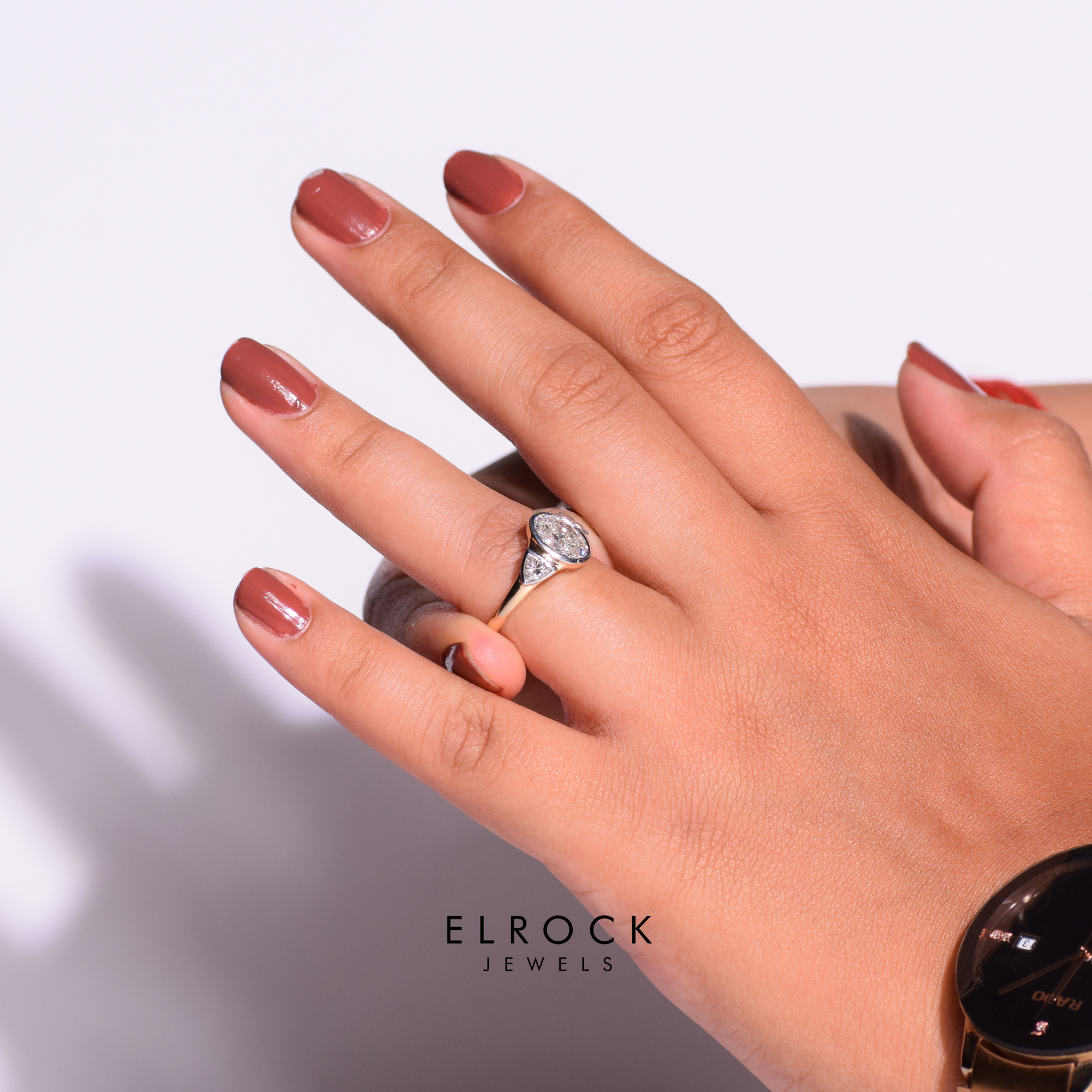 14K Gold 2 carat Oval Three Stone Diamond Engagement Ring