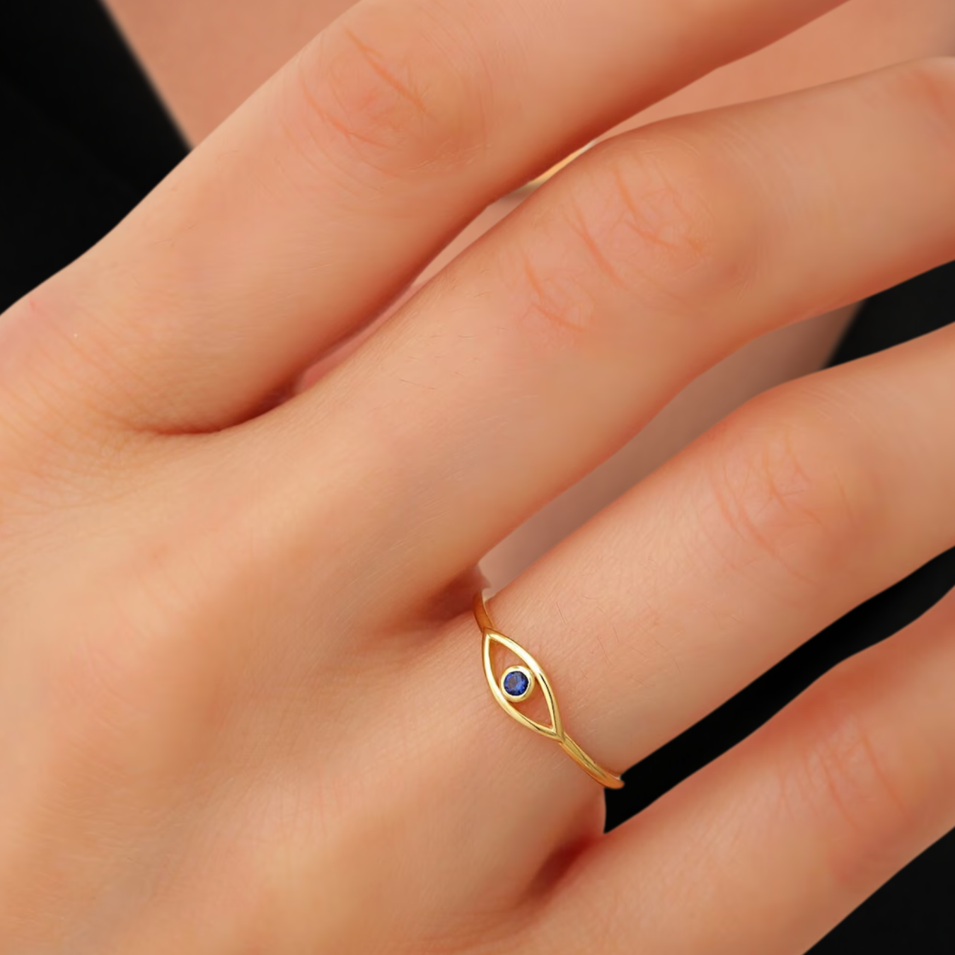 14K Gold Minimalist Ring 0.20 CTW Evil Eye Ring | Dainty Sapphire Evil Eye Jewelry.
