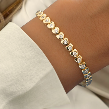 14k Gold Bezel Set Diamond Tennis Bracelet/ heart Diamond bracelet / Tennis Bracelet/ Diamond Tennis Bracelet