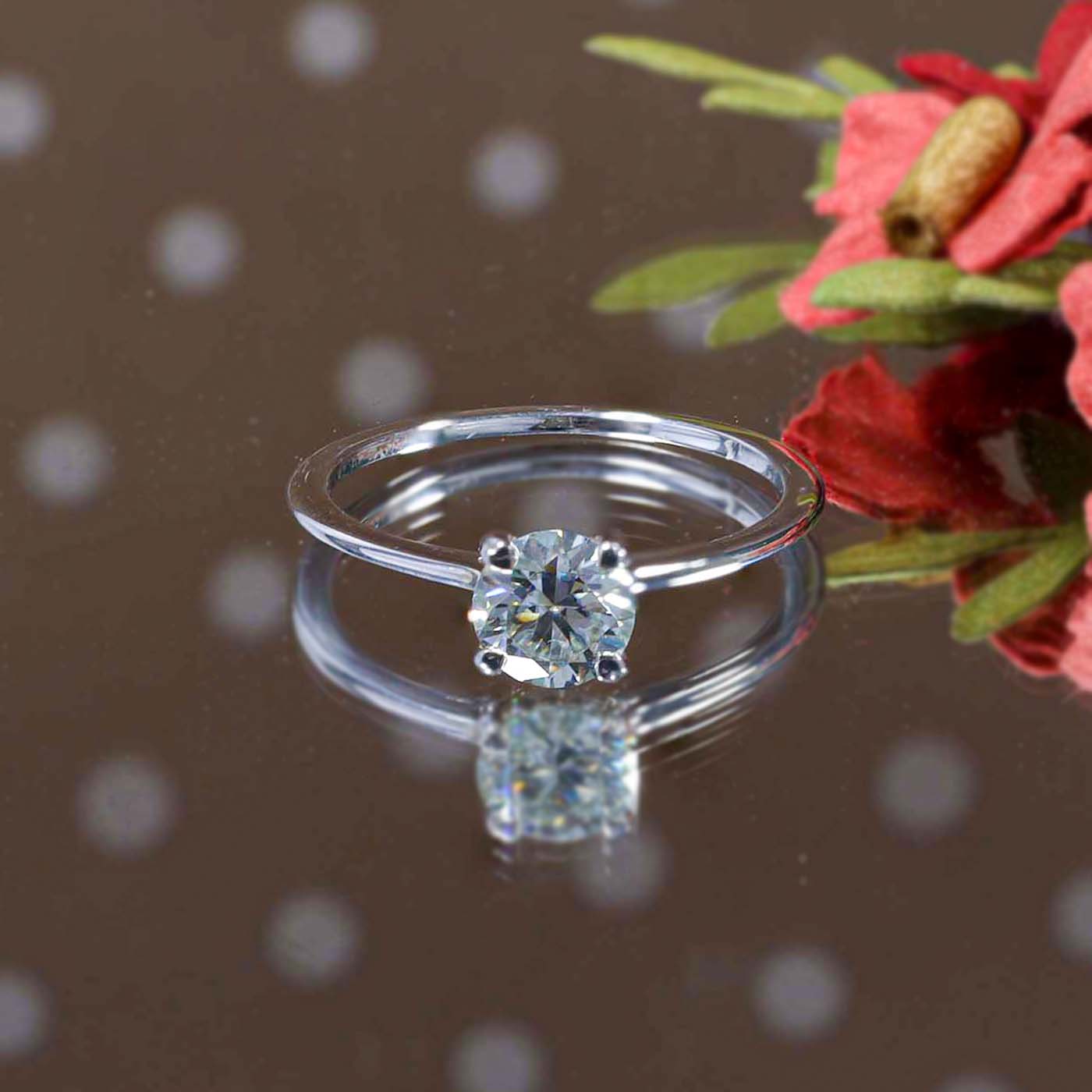 14K Gold Round Cut Lab Grown Diamond Engagement Ring