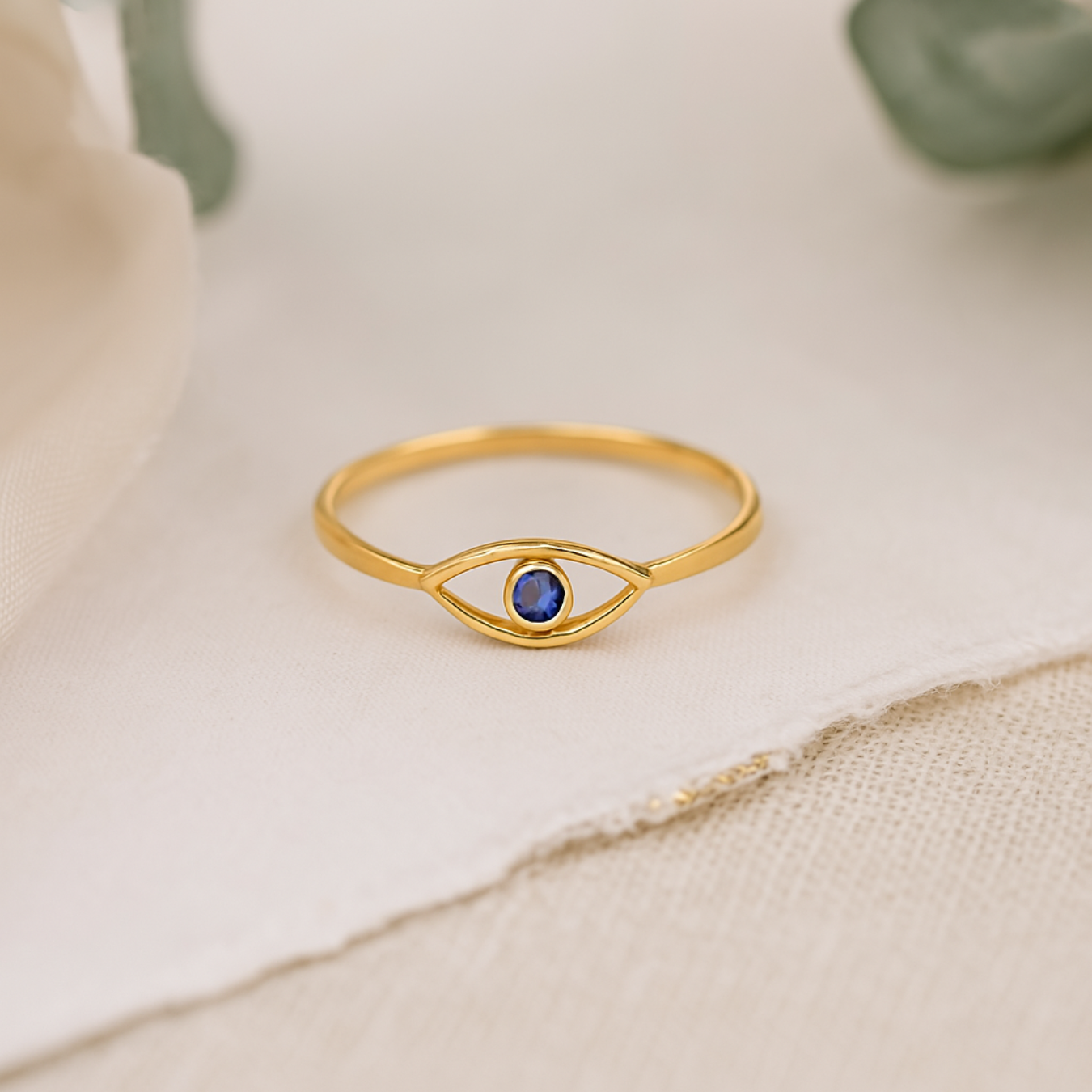 14K Gold Minimalist Ring 0.20 CTW Evil Eye Ring | Dainty Sapphire Evil Eye Jewelry.