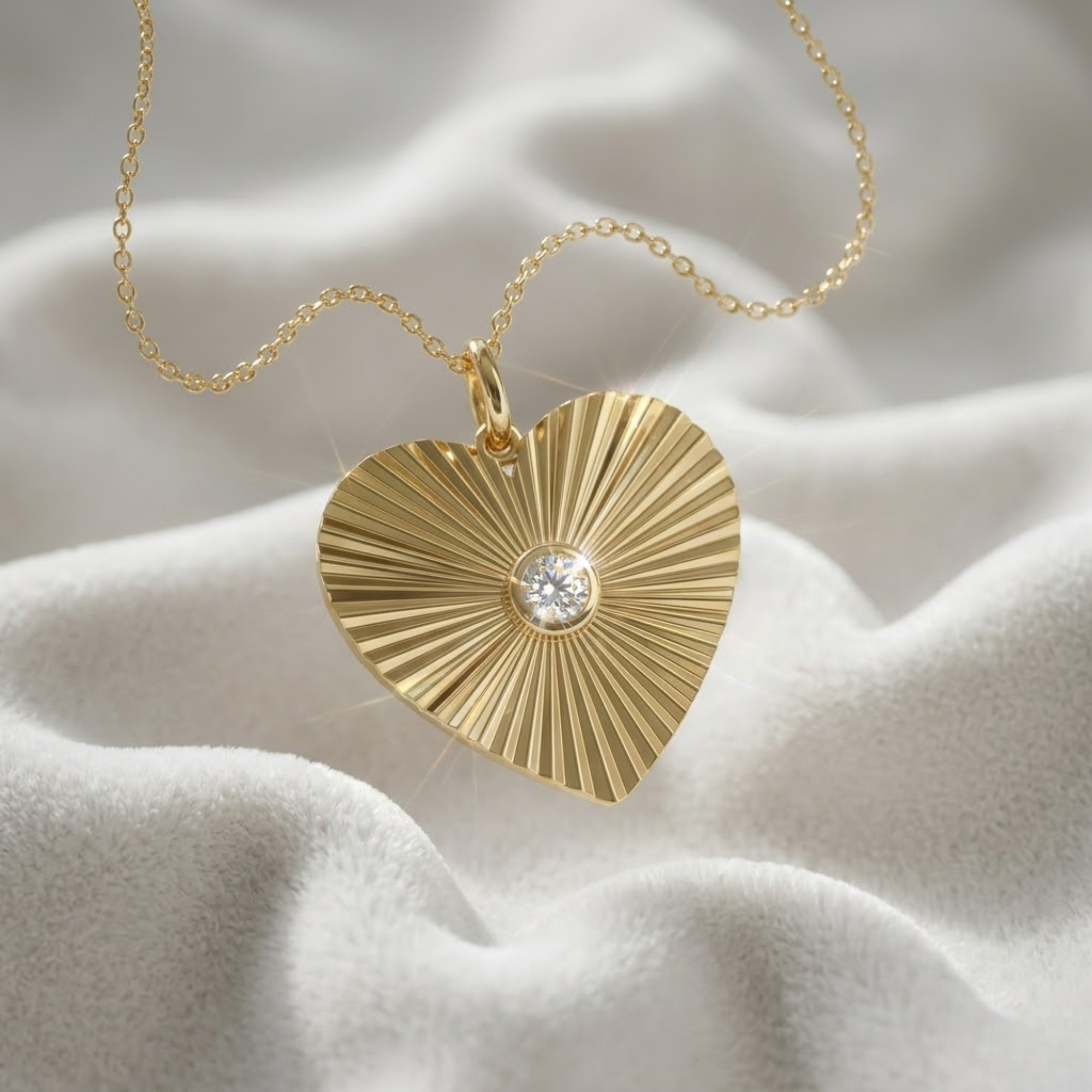 14K Gold Heart Shaped Diamond Cut Round Diamond Bezel Setting Necklace