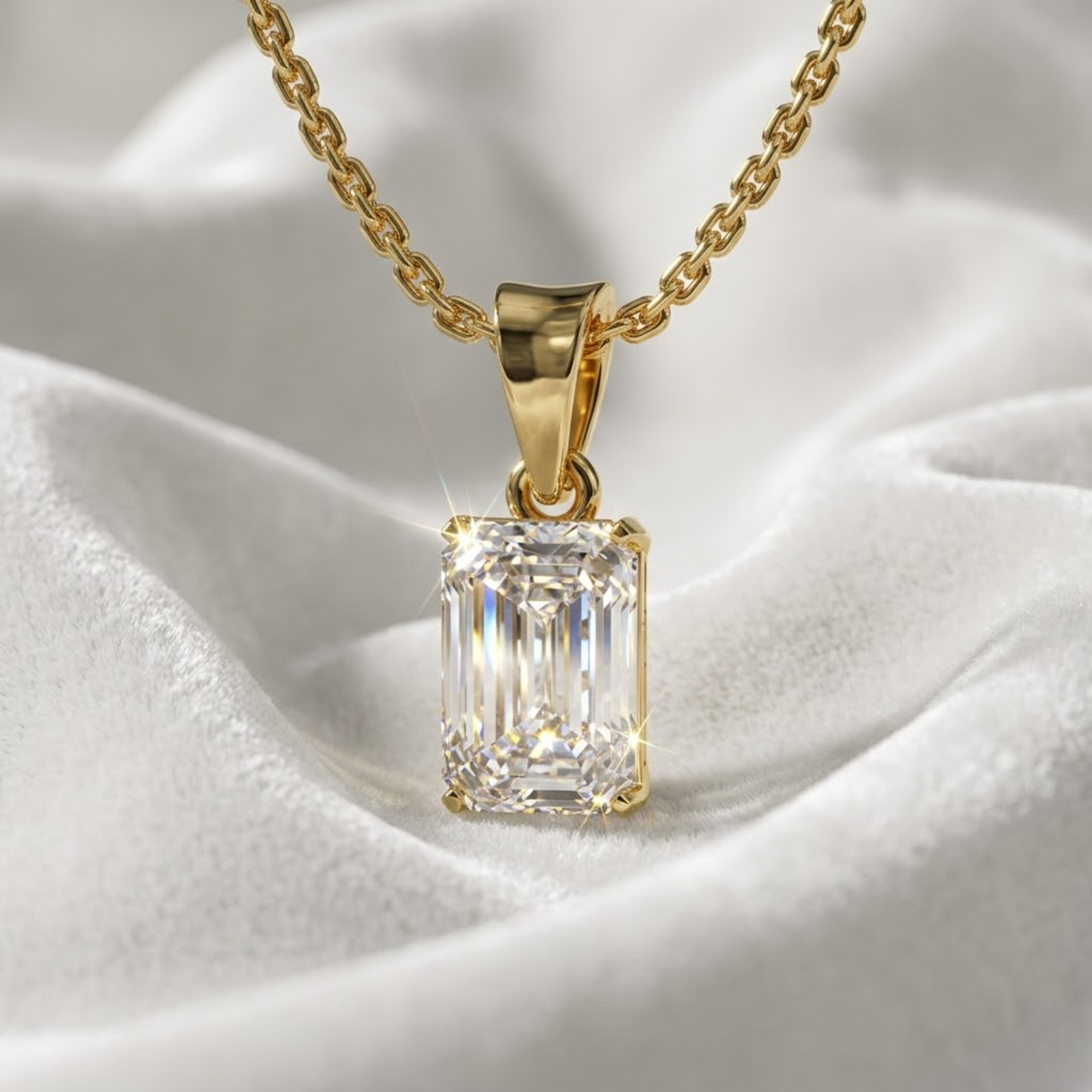 14K Emerald Shape Lab Diamond Pendant in Gold & Silver For Her