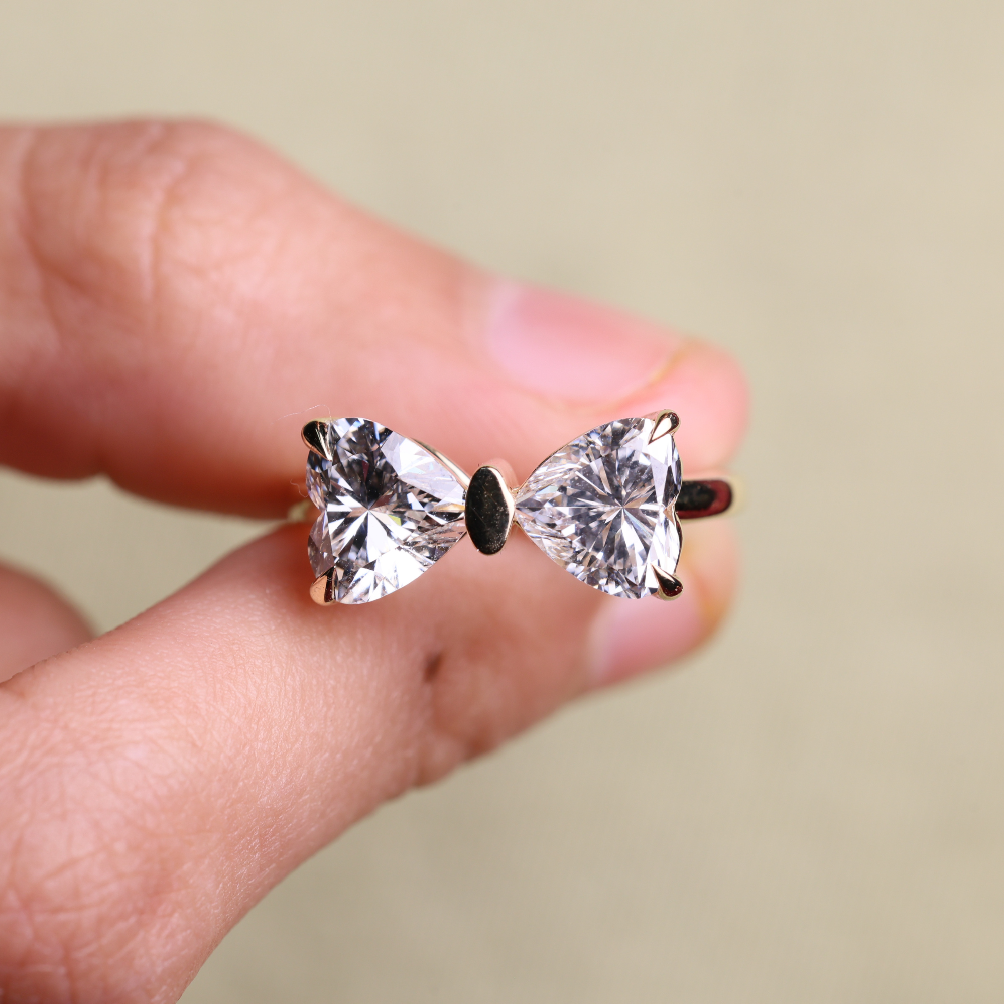 14K Gold Amazing Bow Heart Shape Lab Grown Diamond Ring