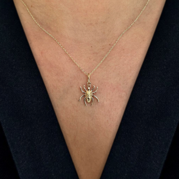 14K Gold Spider Necklace, Tarantula Necklace Halloween Jewlery, Gold Necklace