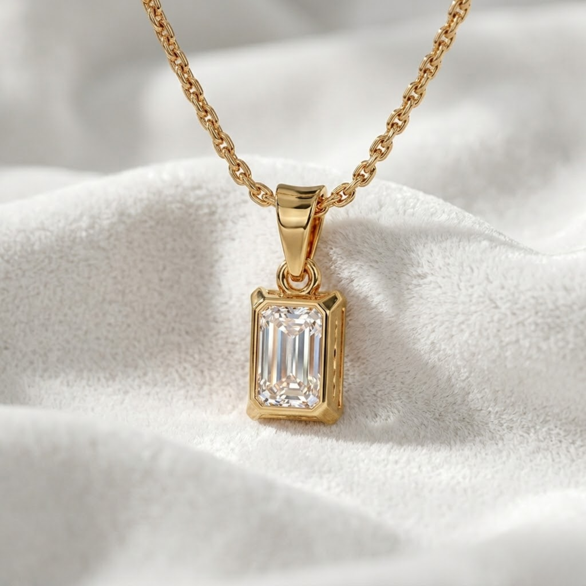 14K Emerald Shape Lab Diamond Pendant in Gold & Silver For Her