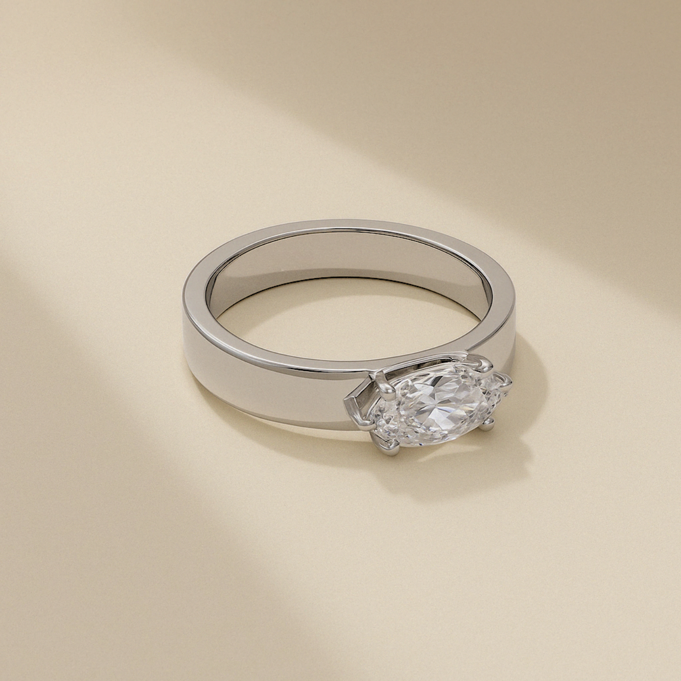 14K Gold Thick Band Solitaire Engagement Ring