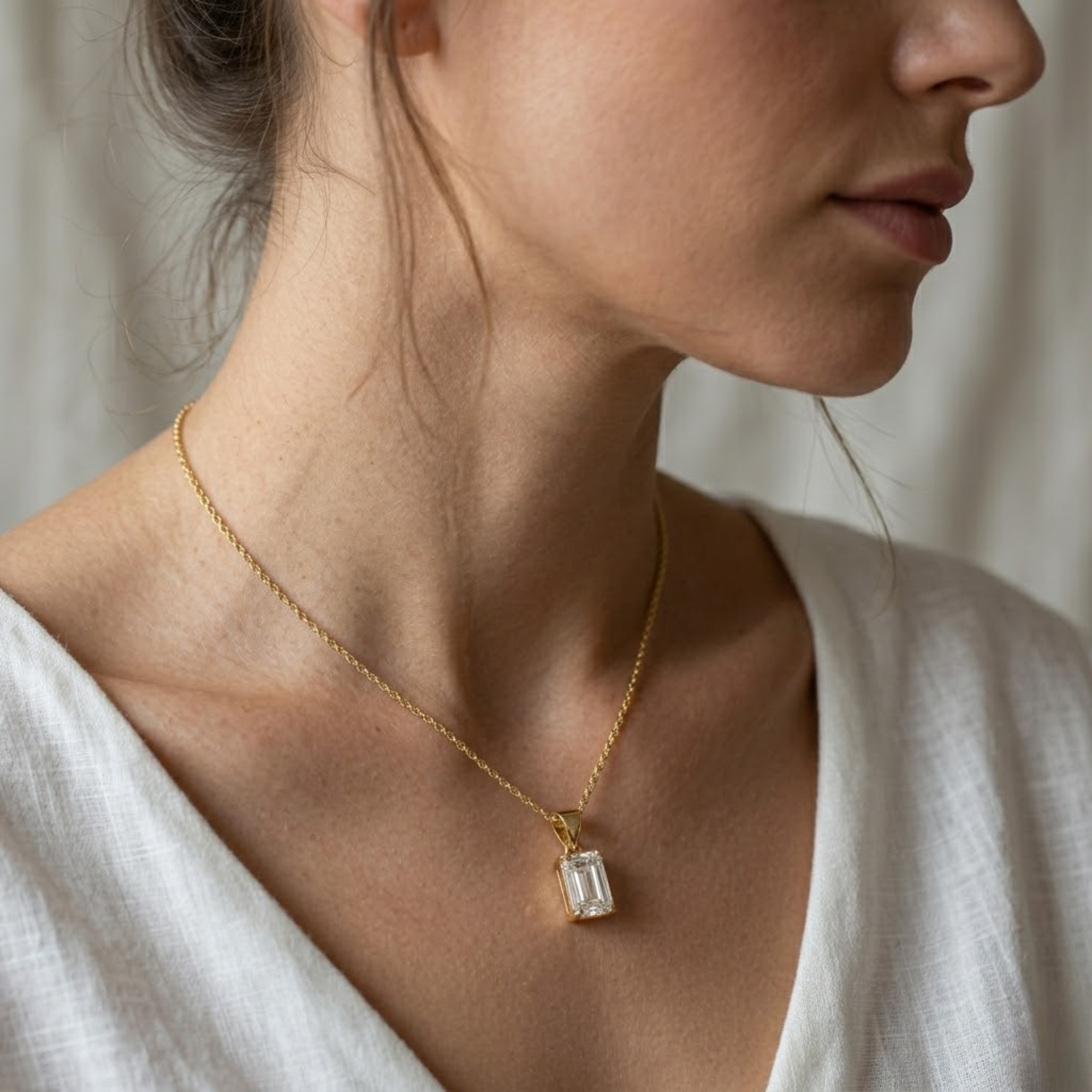14K Emerald Shape Lab Diamond Pendant in Gold & Silver For Her