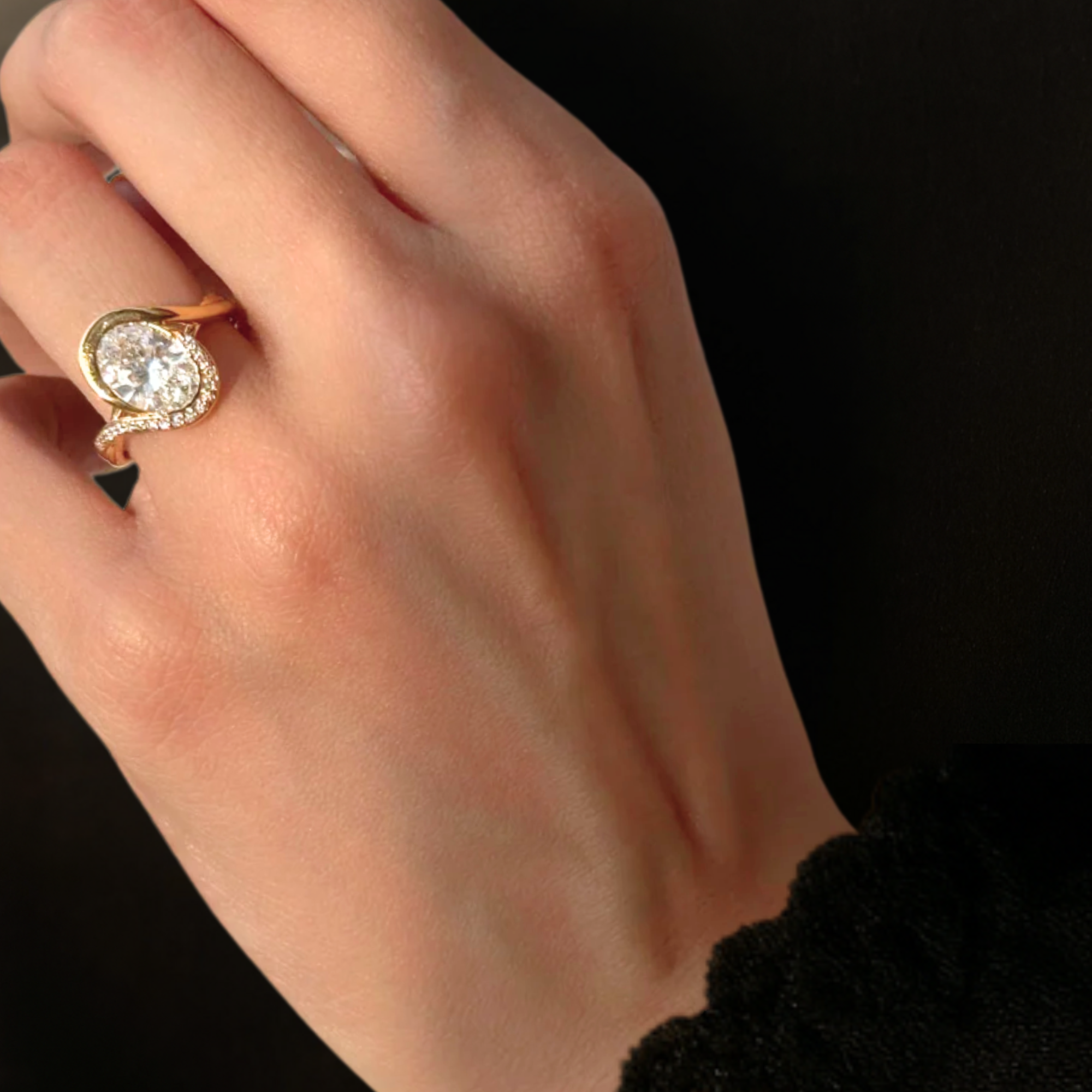 Diamond Curved Wave Halo Ring