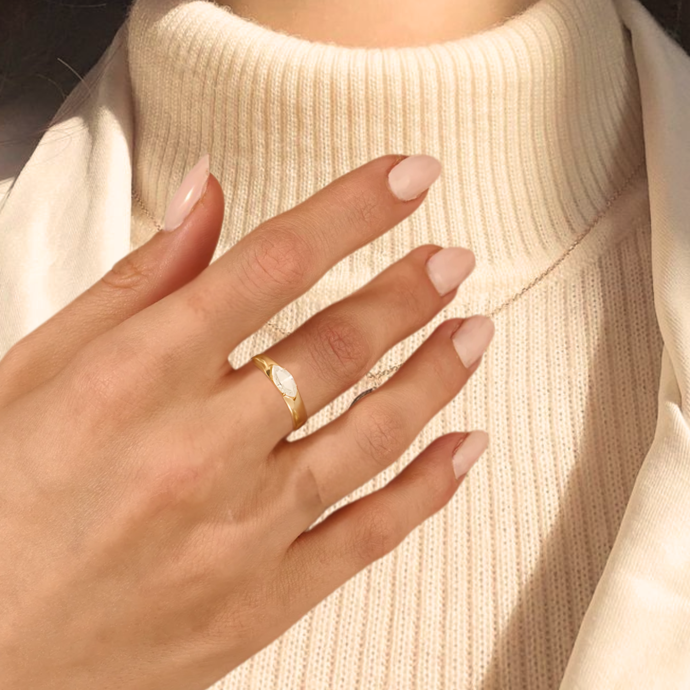 14K Gold Thick Band Solitaire Engagement Ring