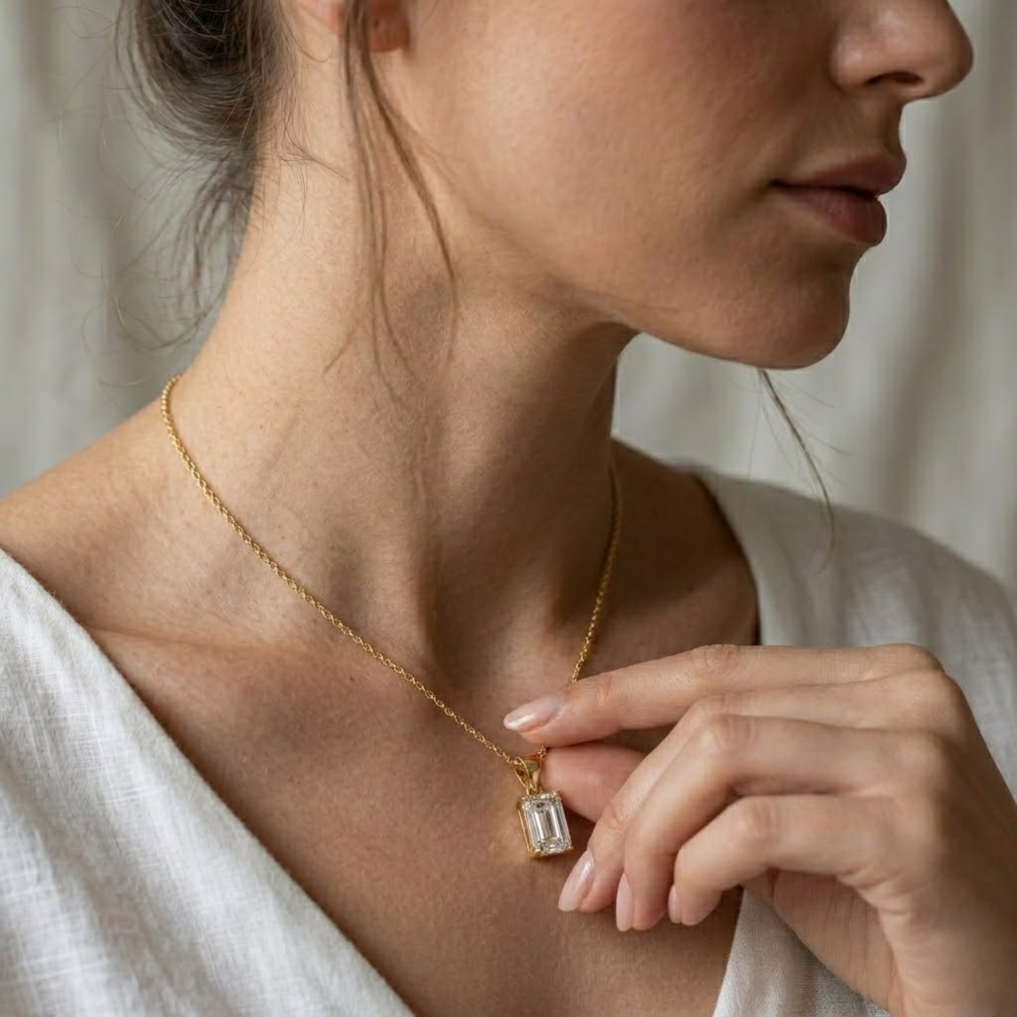14K Emerald Shape Lab Diamond Pendant in Gold & Silver For Her