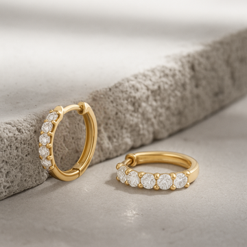 14k Solid Huggie Earring / Lab Diamond Tiny Hoop / Everyday Earring