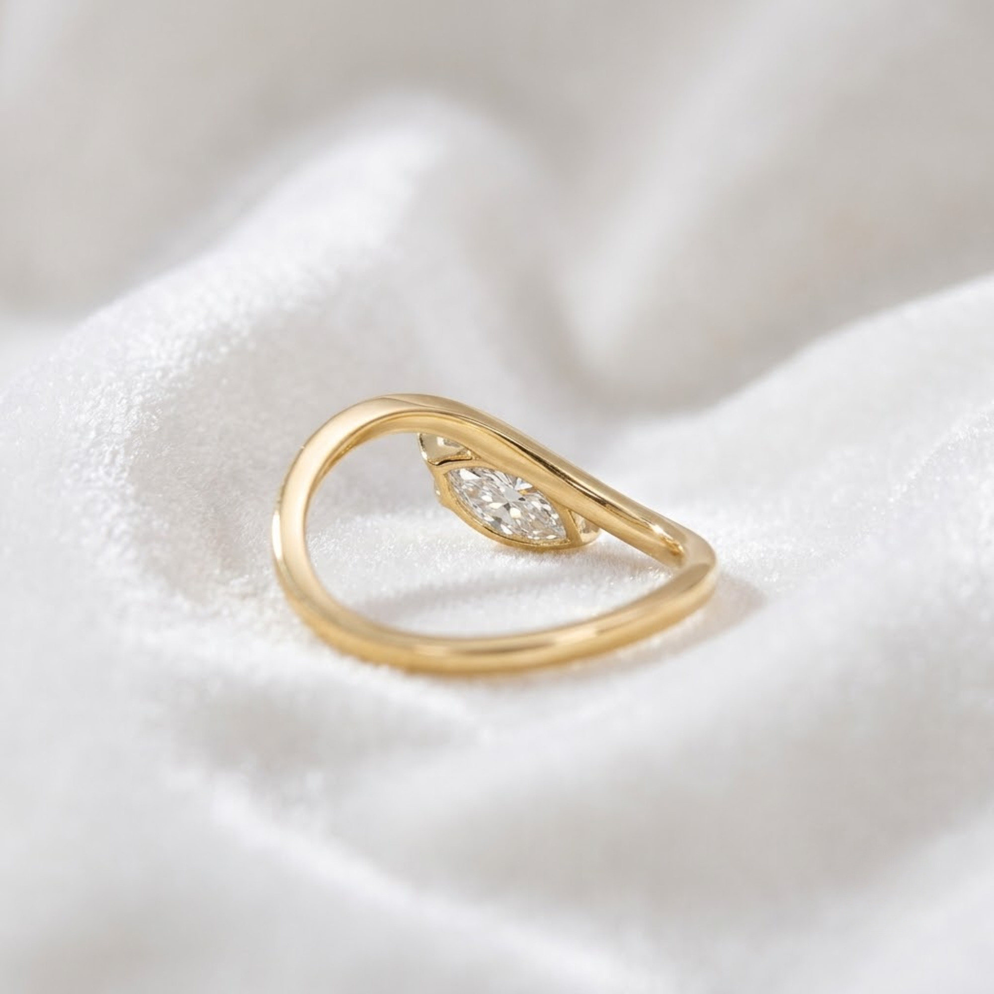 14K Gold Marquise Cut Diamond Solitaire Engagement Ring