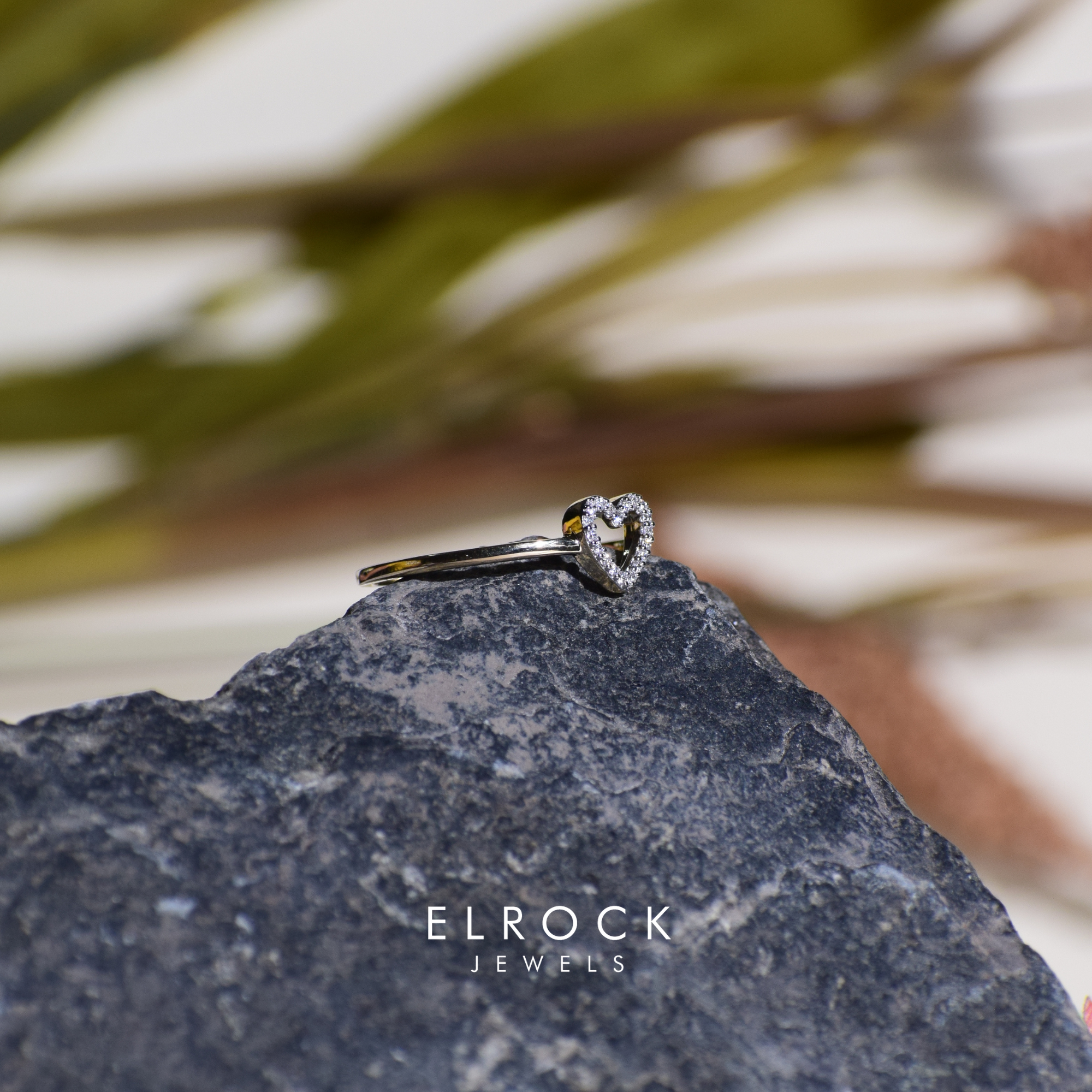 14K Tiny Diamond Love, Pave Lab Diamond Open Heart Ring