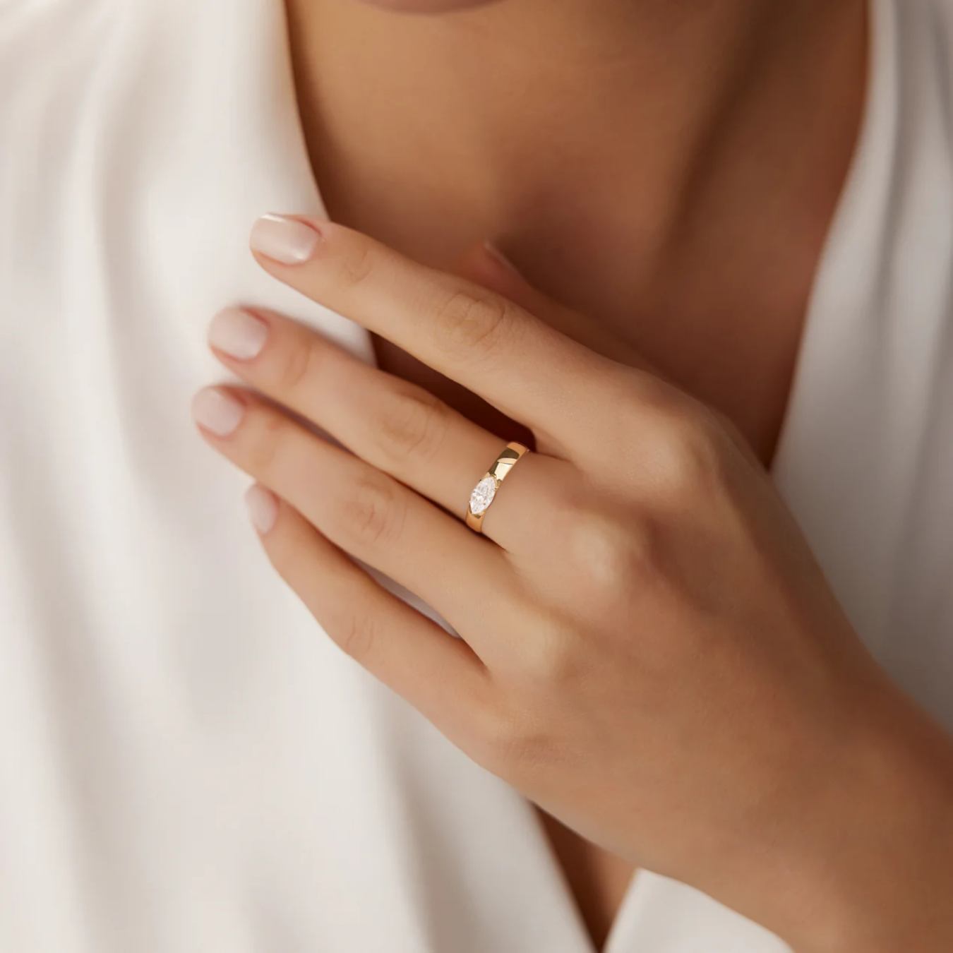 14K Gold Thick Band Solitaire Engagement Ring